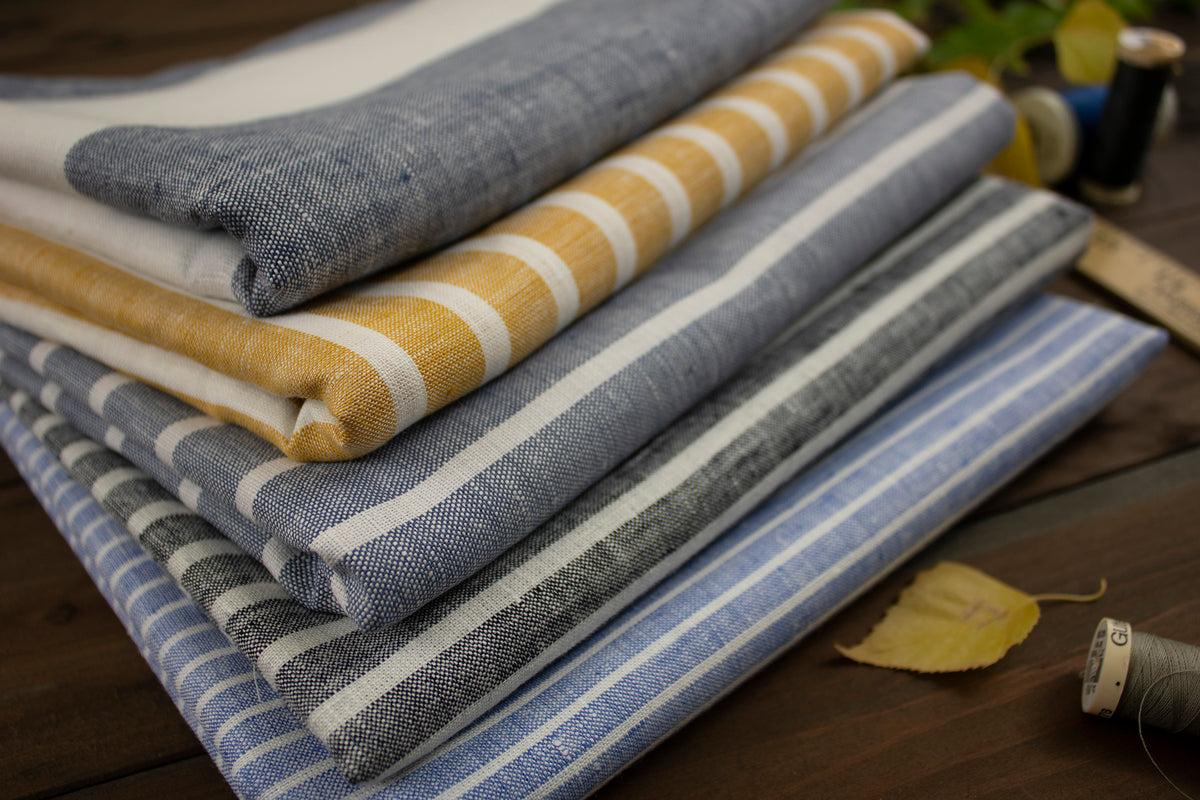 Striped Linen Fabric by the Yard / 100% Linen Fabric / Linen