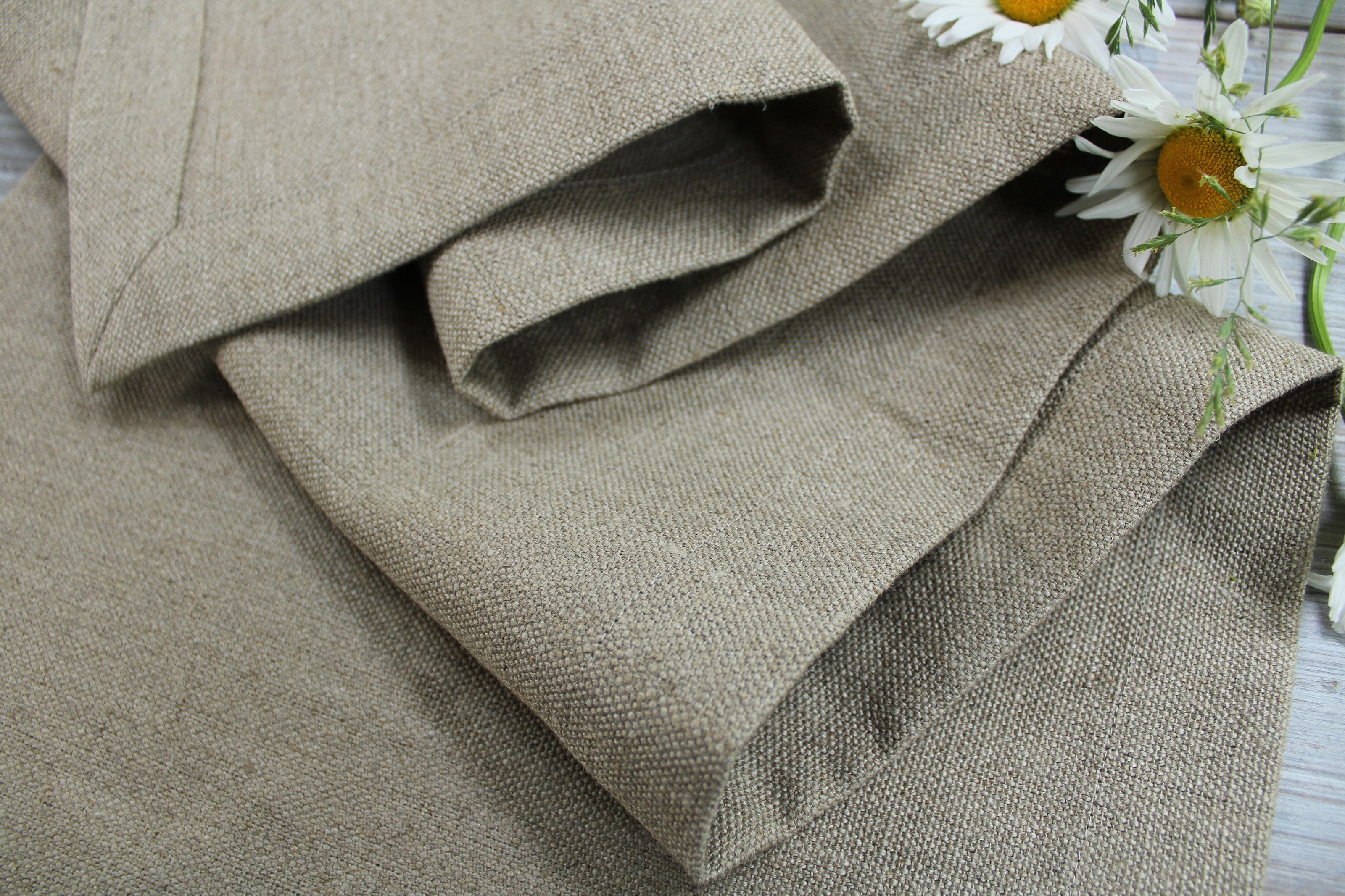 Heavy Undyed Linen Table Runner / Natural Thick Pure Linen Table Runner 13.7oz