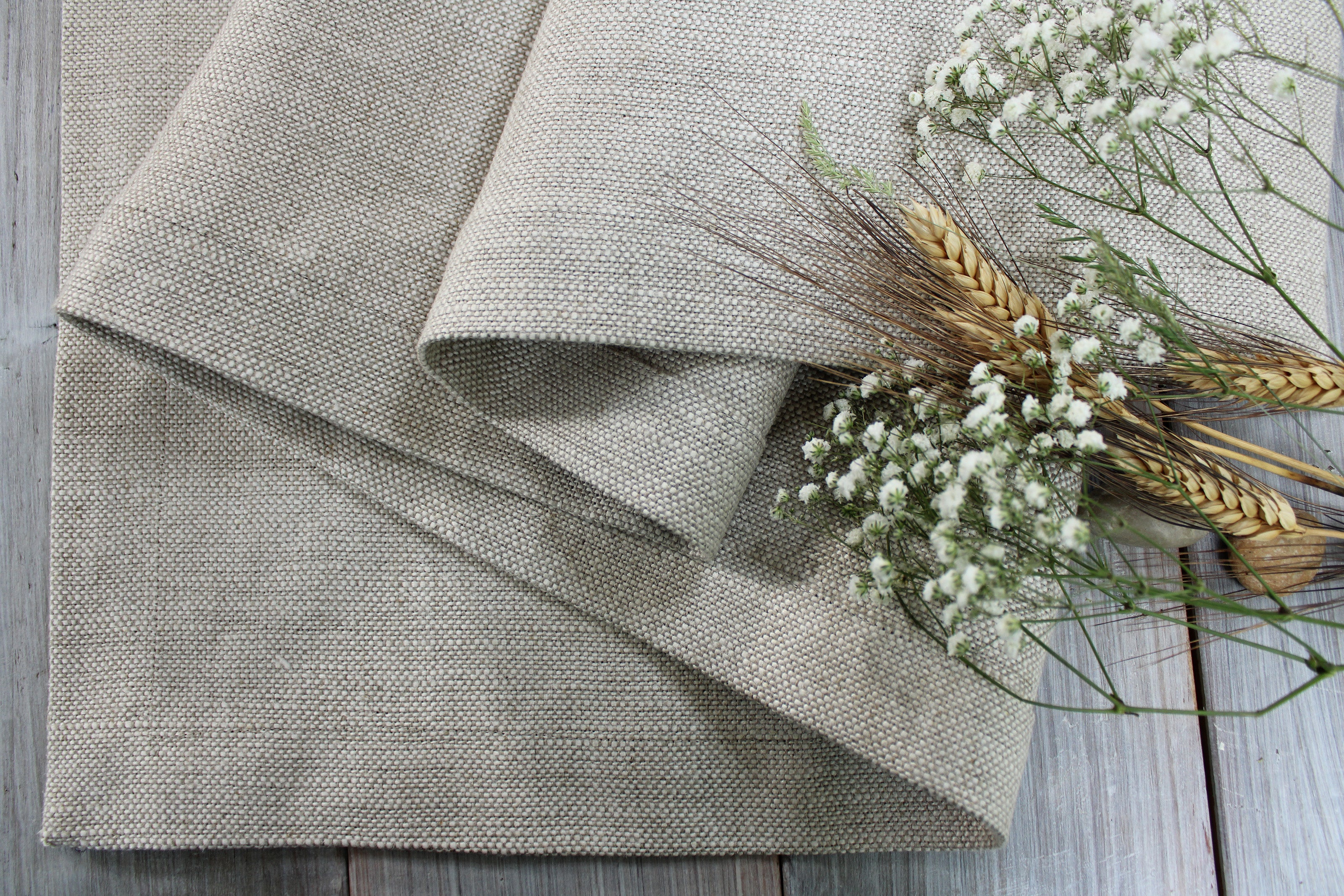 Heavy Oatmeal Linen Table Runner / Natural Thick Pure Linen Table Runner 14.5oz