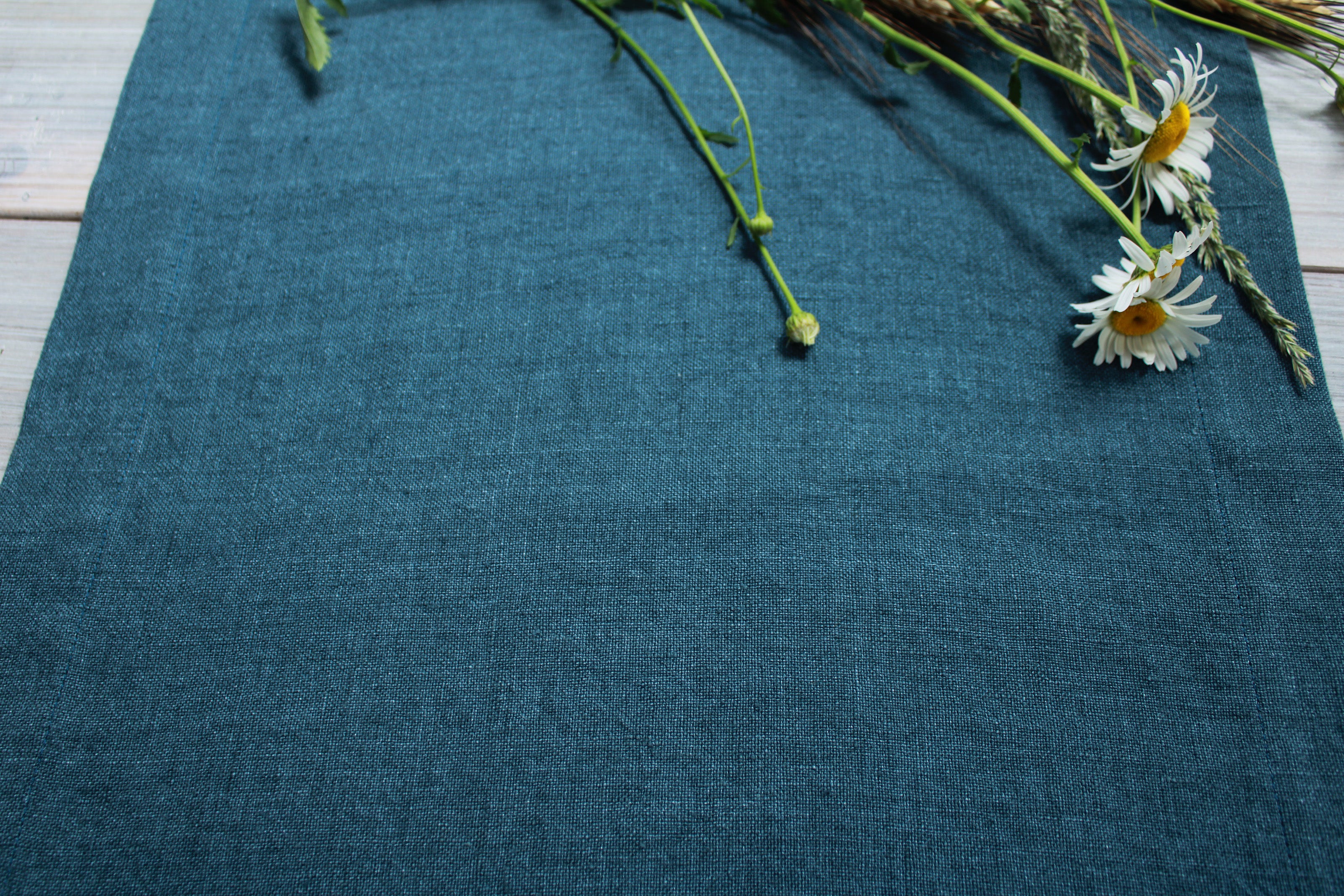 Linen table runner dark blue, European flax table decor, Custom size table runner