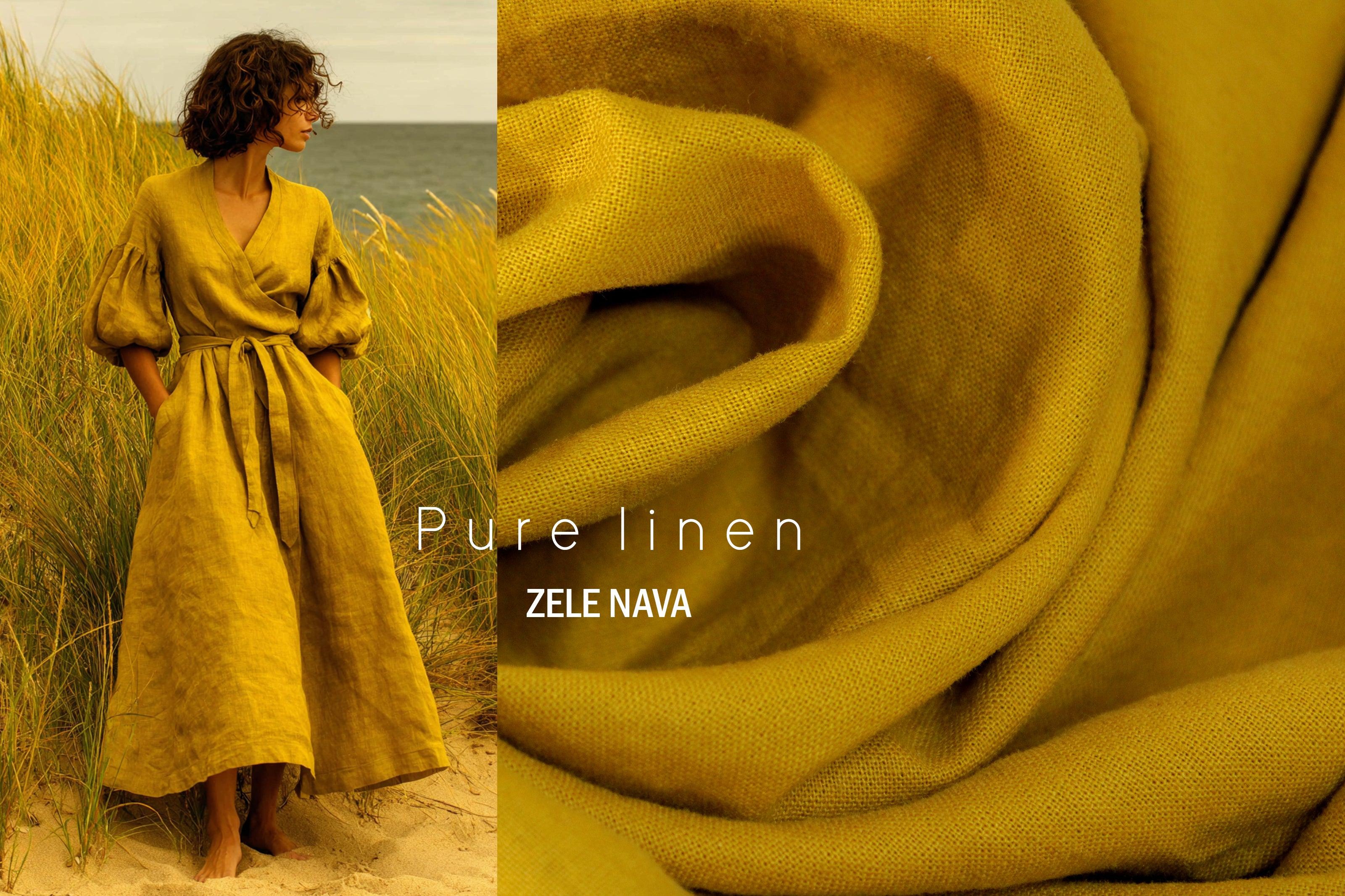 100% Washed Linen Fabric by the Yard / Arrowwood Yellow Linen Fabric / Buy Linen Online