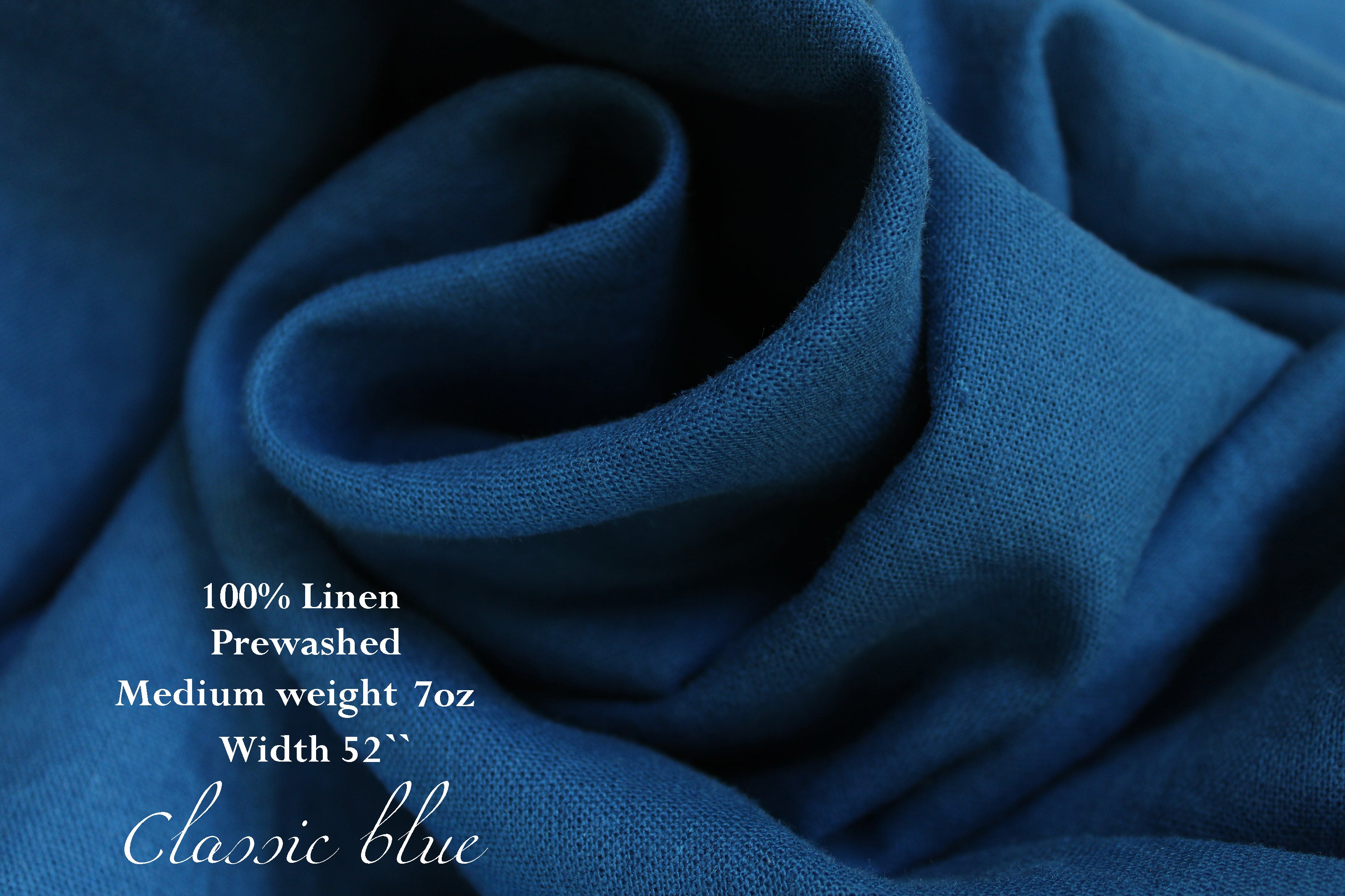 100% Washed Linen Fabric by the Yard / Classic Blue Linen Fabric / Buy Linen Online