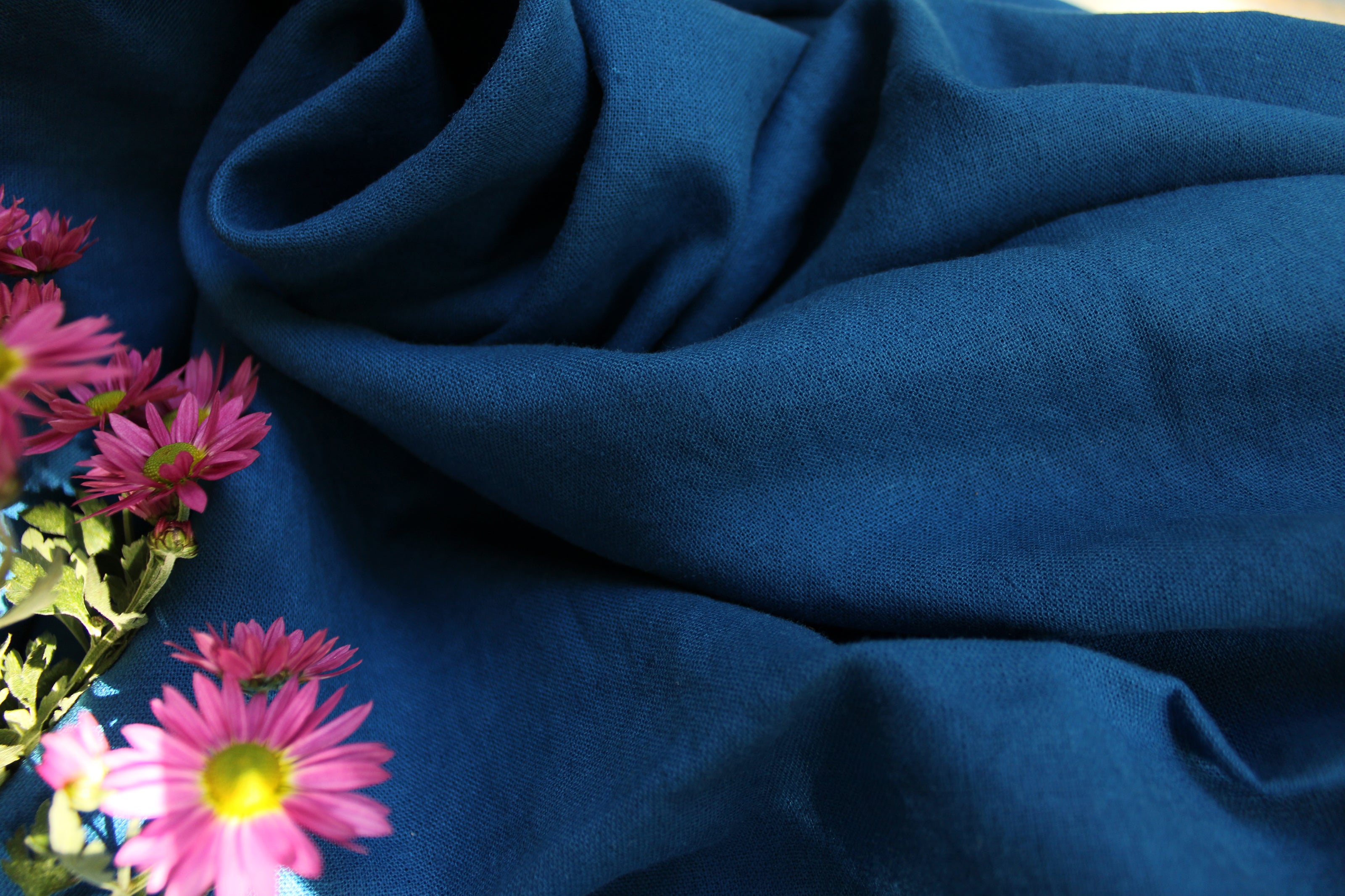 100% Washed Linen Fabric by the Yard / Classic Blue Linen Fabric / Buy Linen Online