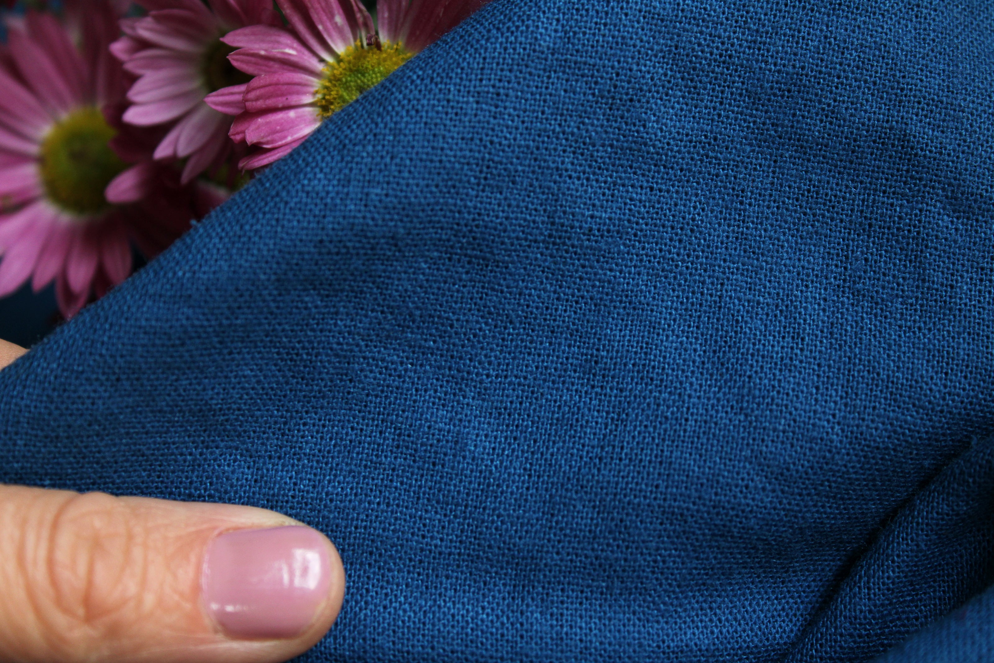 100% Washed Linen Fabric by the Yard / Classic Blue Linen Fabric / Buy Linen Online