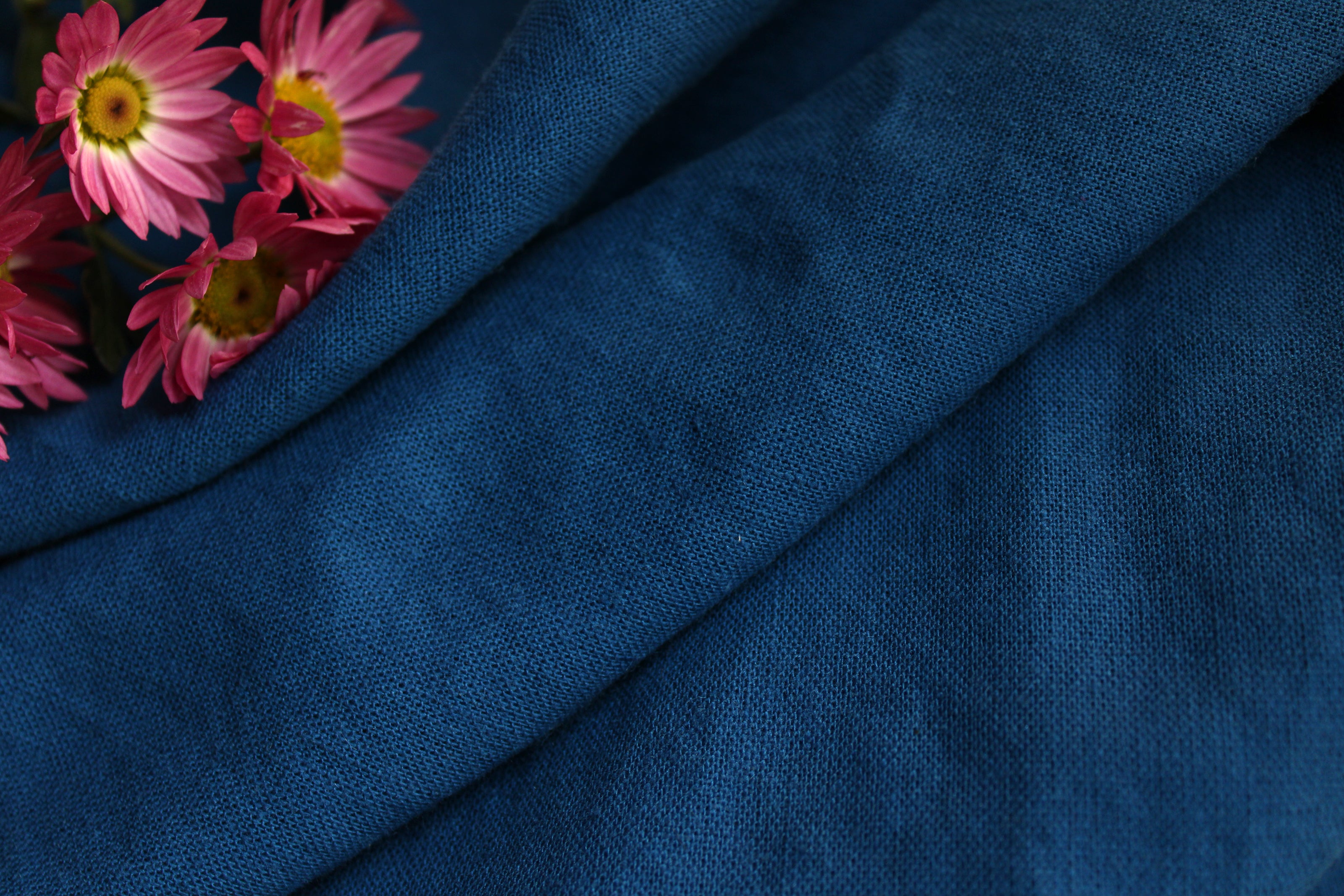 100% Washed Linen Fabric by the Yard / Classic Blue Linen Fabric / Buy Linen Online