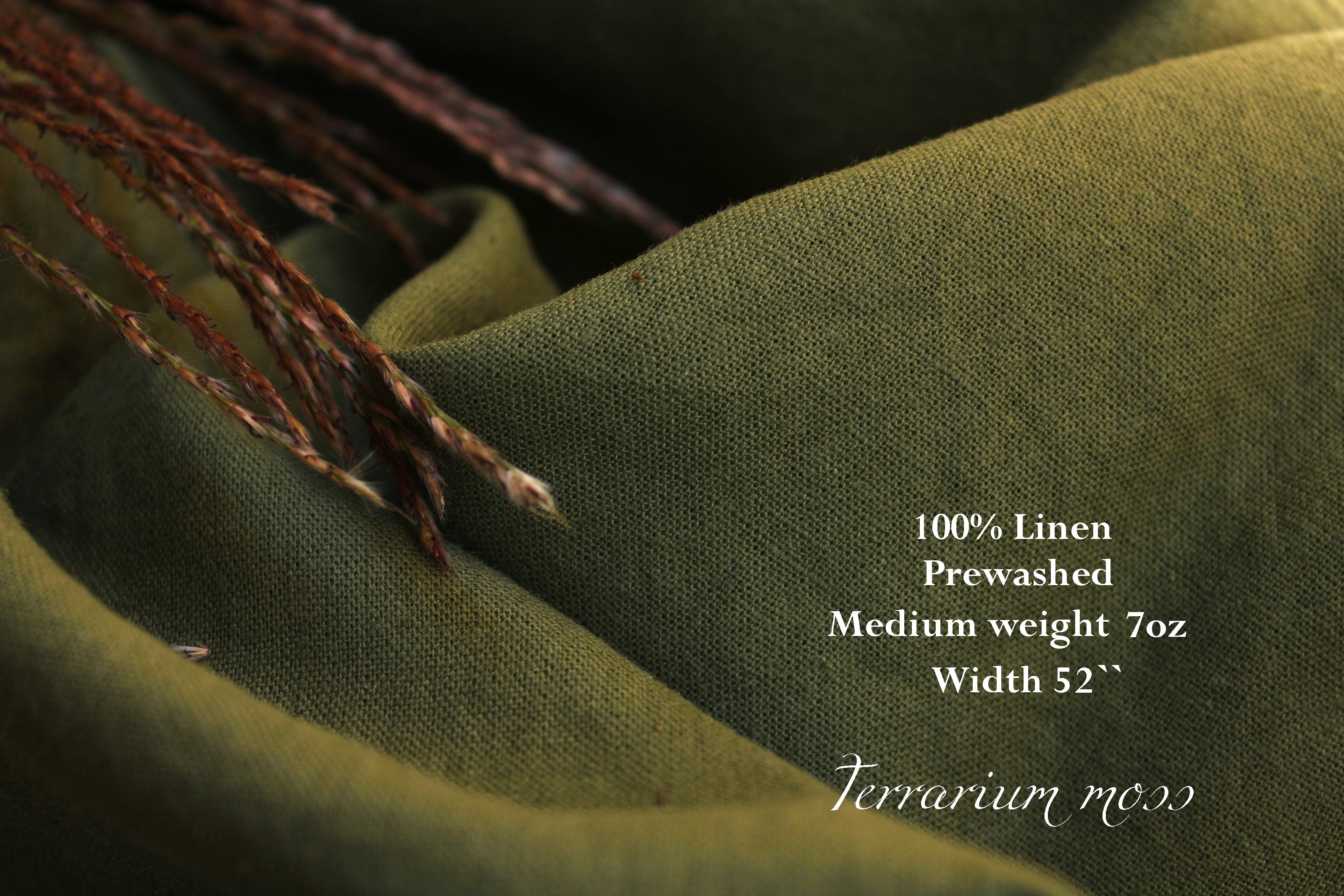 100% Washed Linen Fabric by the Yard / Terrarium moss Linen Fabric / Buy Linen Online