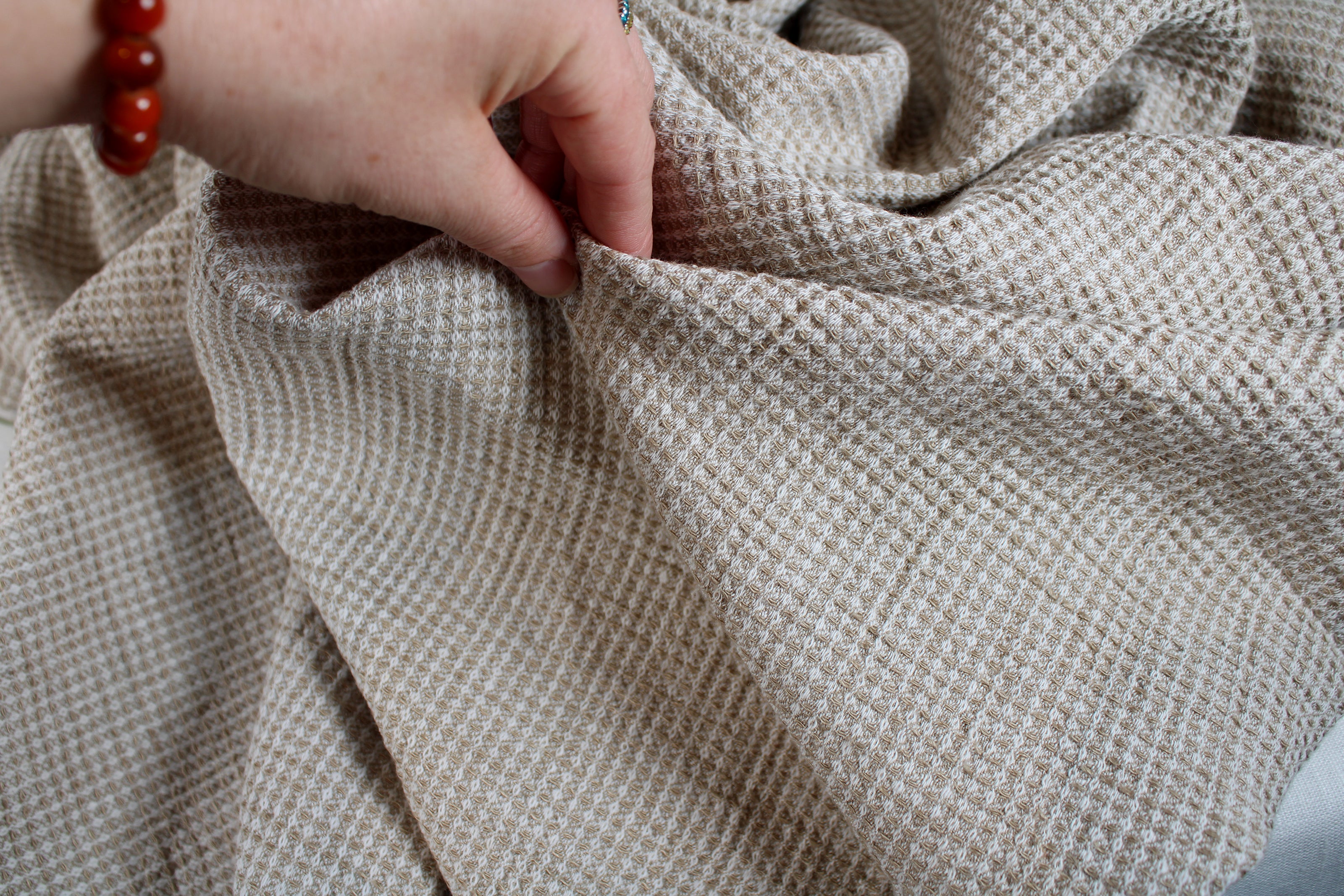 Washed Waffle Linen Fabric / Linen/Cotton Blend Fabric / Buy Linen Fabric Online