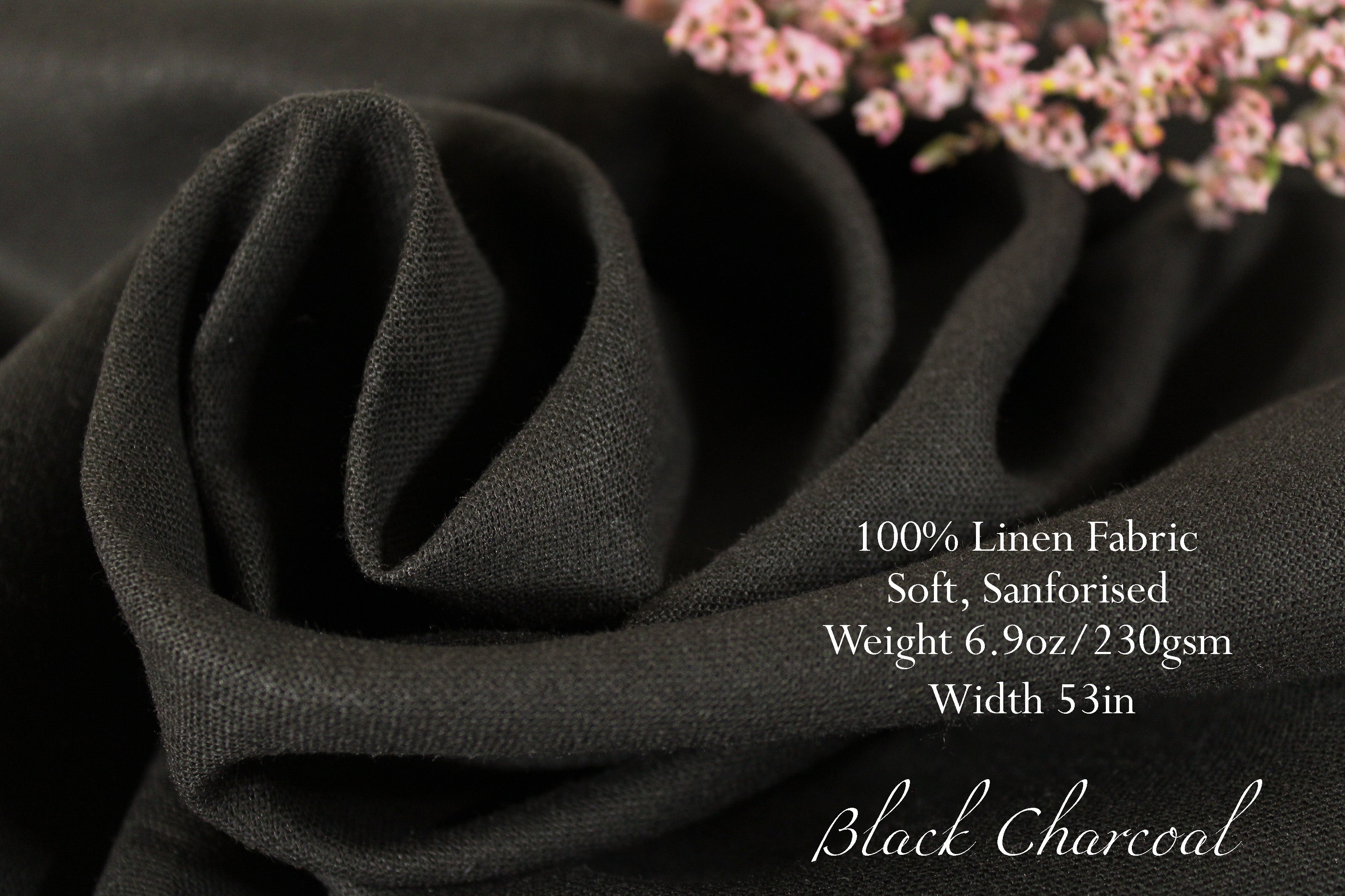 100% Linen Fabric by the Yard / Gray Black Linen Fabric / Buy Linen Online