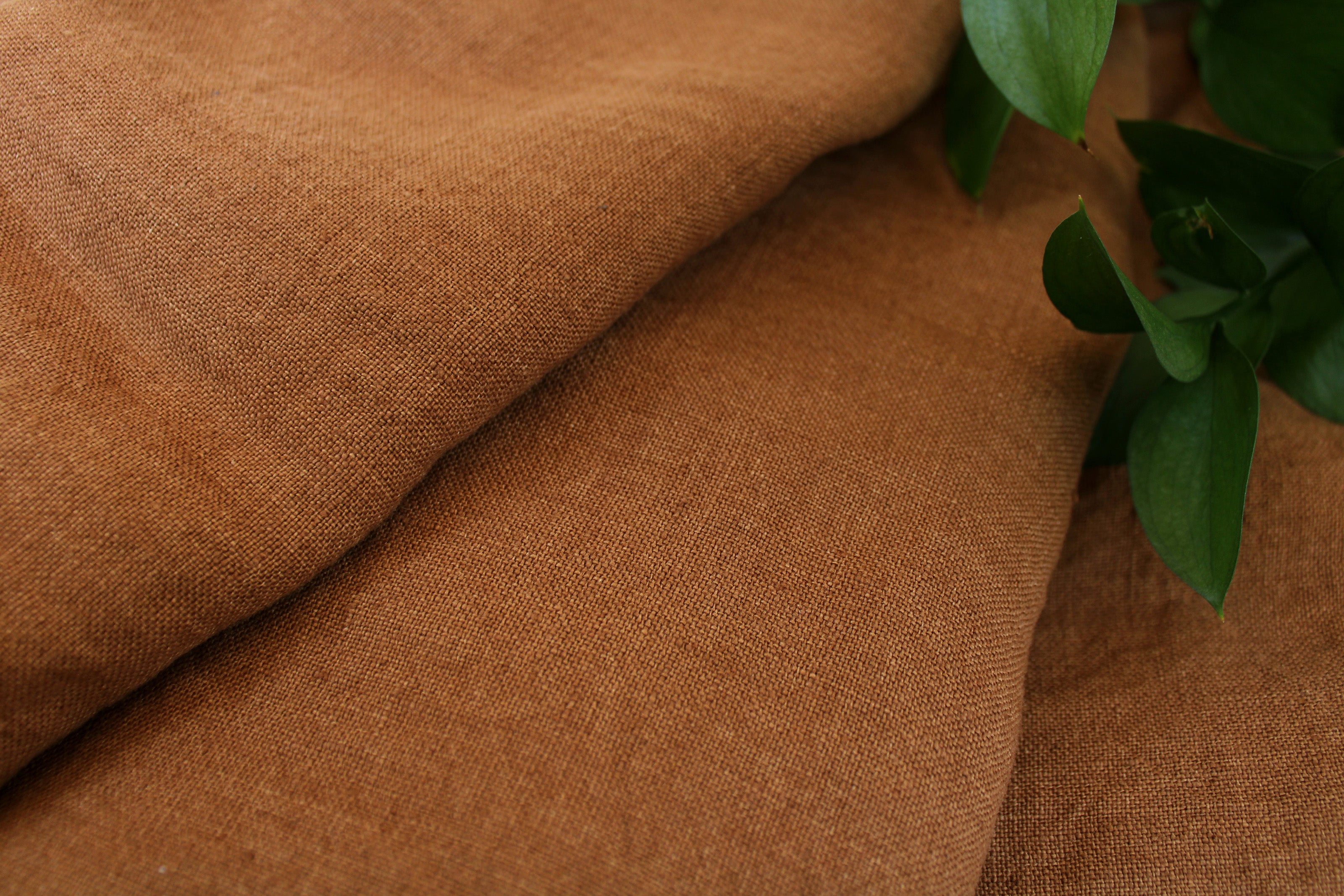Washed Heavyweight Linen Fabric / Cognac Linen Fabric