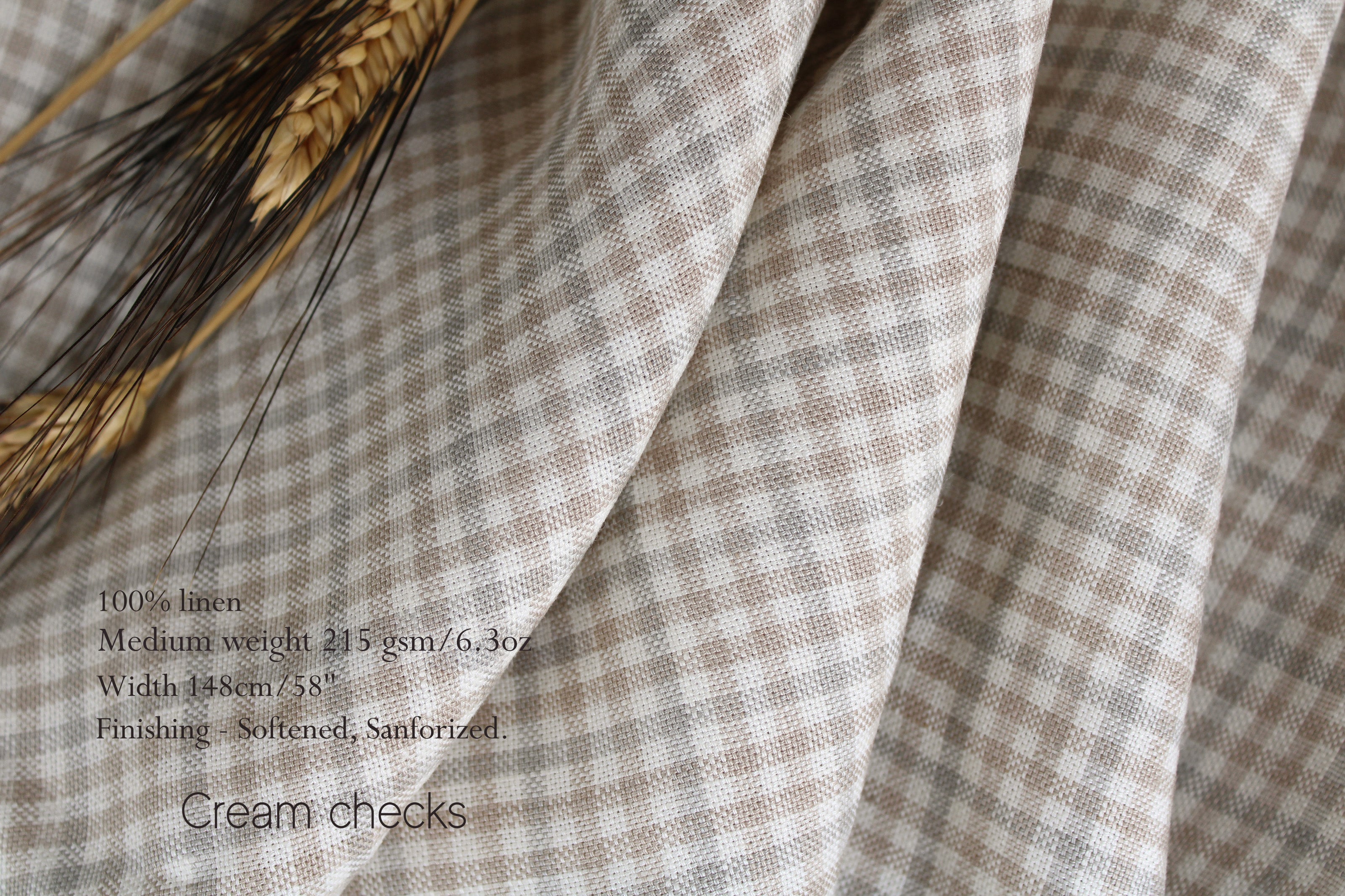 100 Linen Fabric by the yard - Beige, White, Off White, Striped, Checked linen fabric