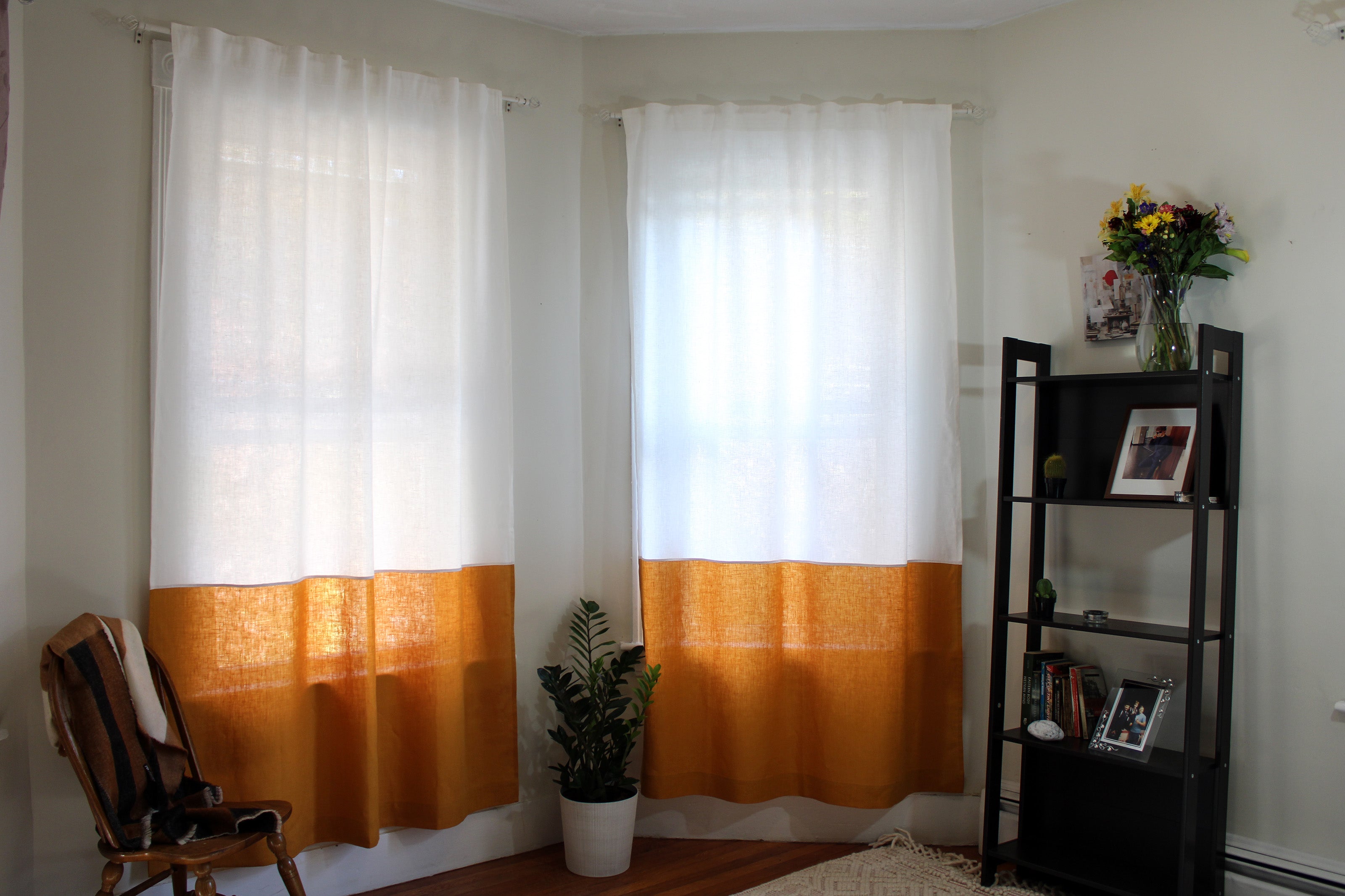 Linen Color Block Curtain – Two-Tone Custom Curtain ( White + Arrowwood ) - 1 panel