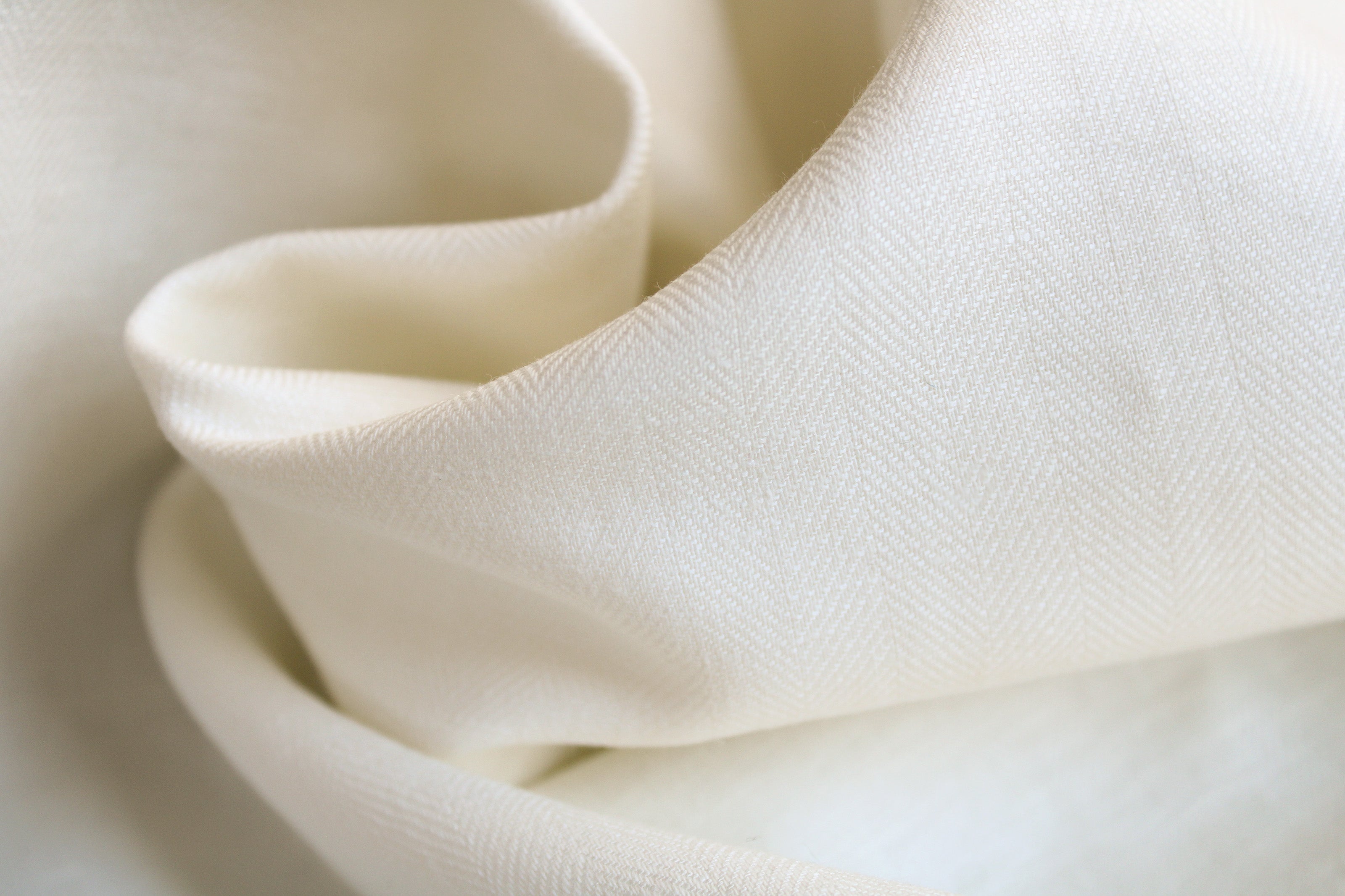Ivory Herringbone Linen Fabric by the yard - Linen-Cotton blend -  Medium weight
