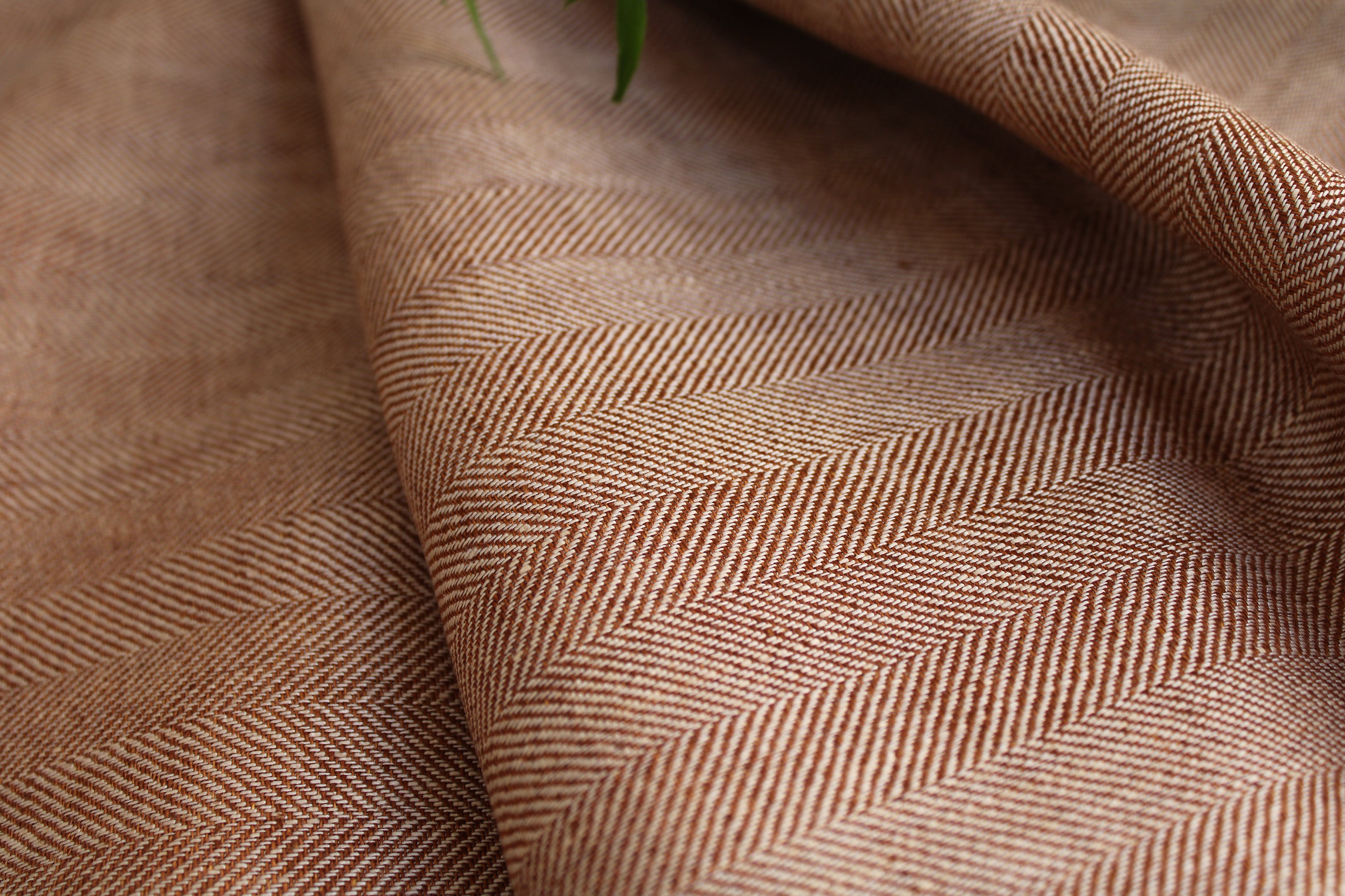 100% Linen Fabric by the Yard / Rust Herringbone Linen Fabric / Buy Linen Online