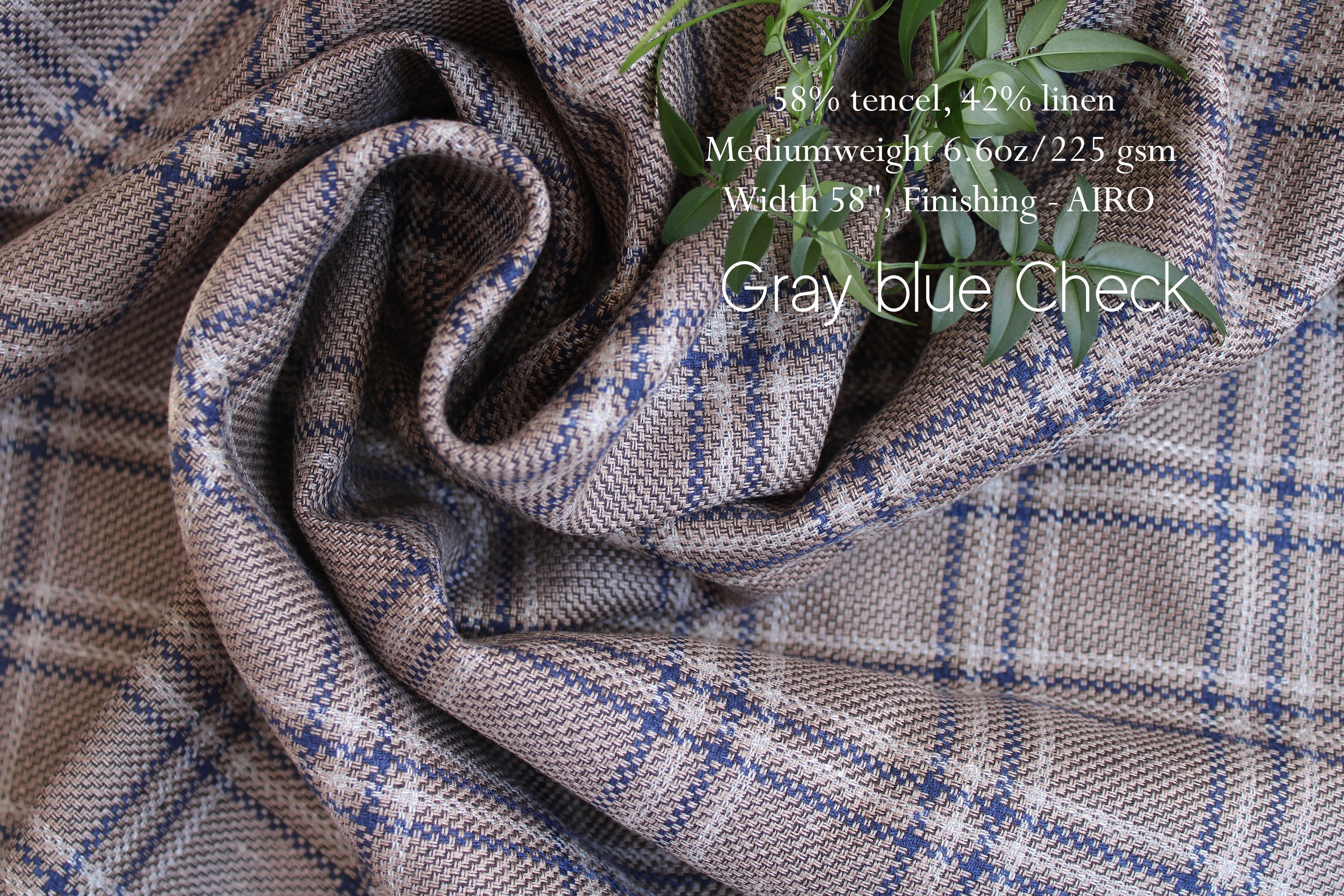 Gray blue Check Linen Fabric / Linen Blend fabric by the Yard / Buy Linen Online