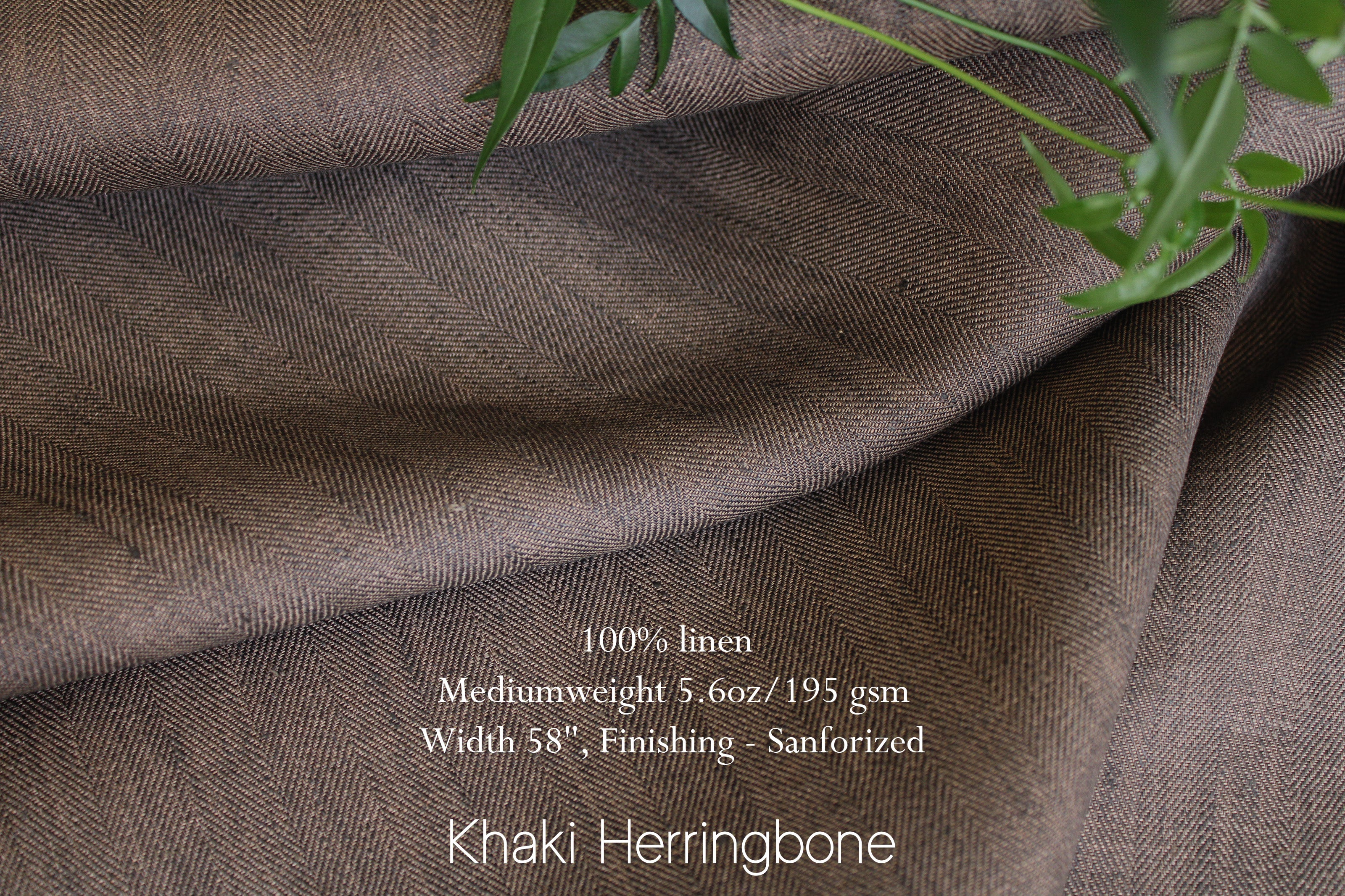100% Linen Fabric by the Yard / Khaki Herringbone Linen Fabric / Buy Linen Online