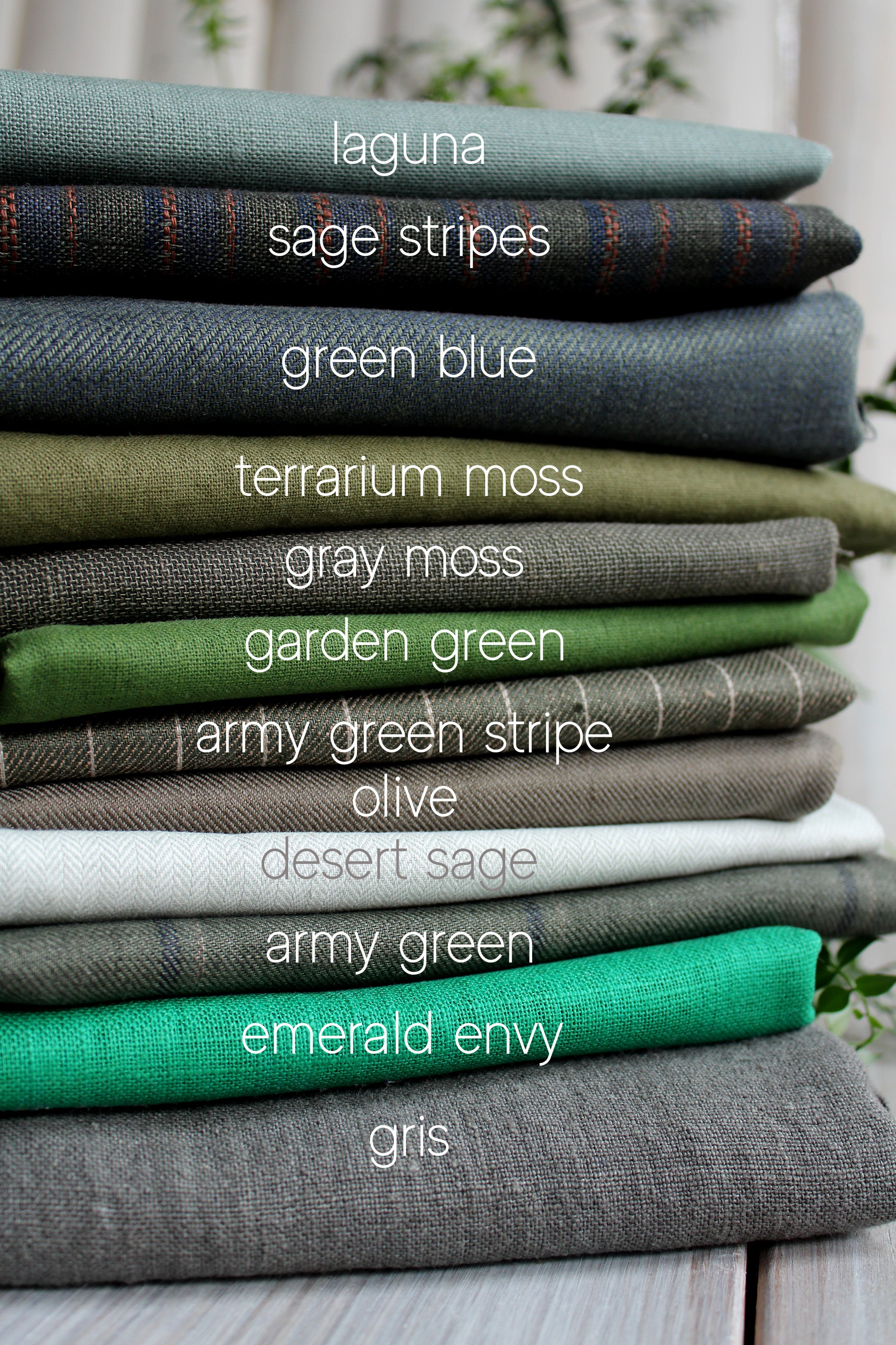 100% Linen Fabric by the Yard / Green Blue Twill Linen Fabric / Buy Linen Online