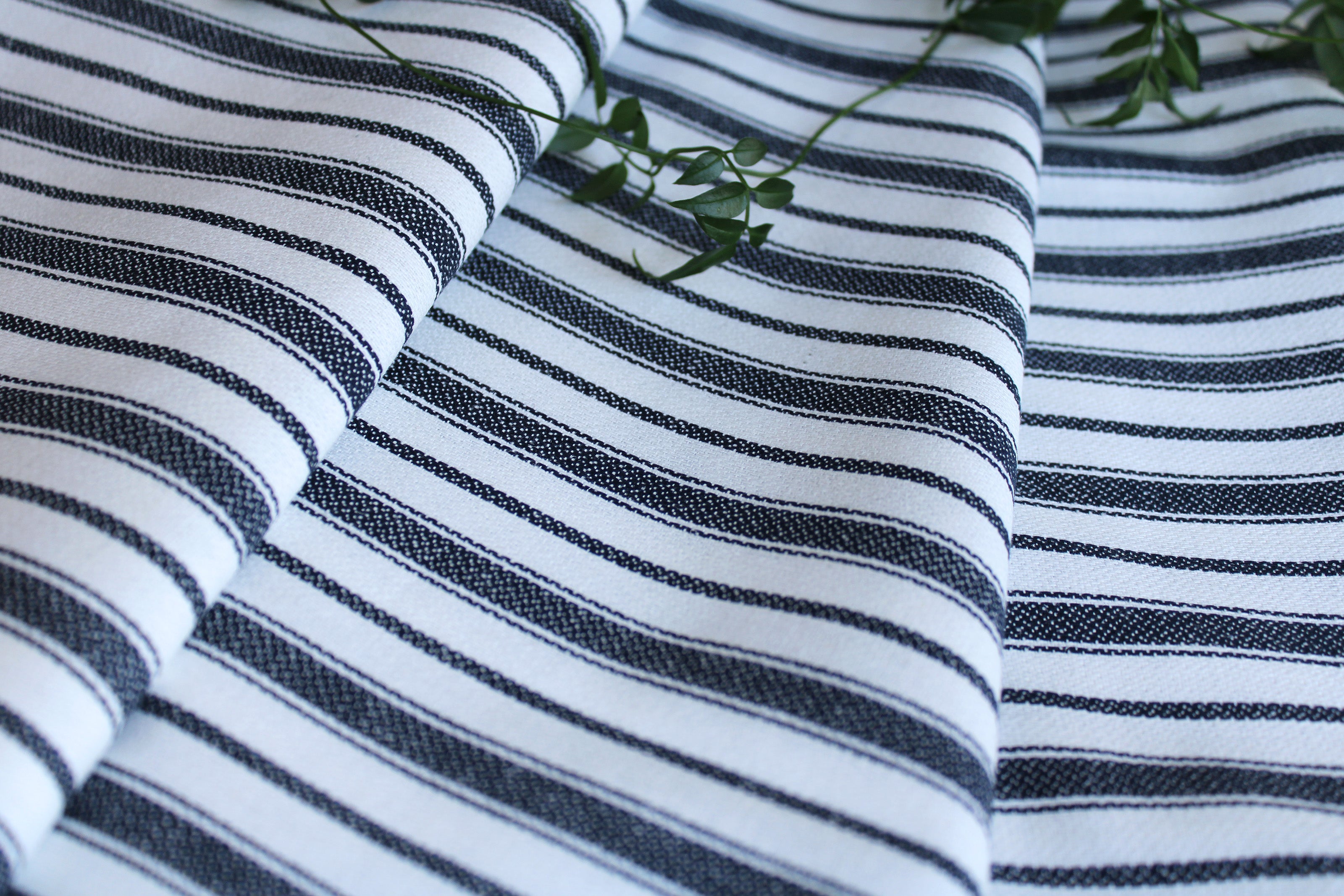 Navy Stripe Linen Cotton Fabric by the yard / Linen cotton blend / Medium weight