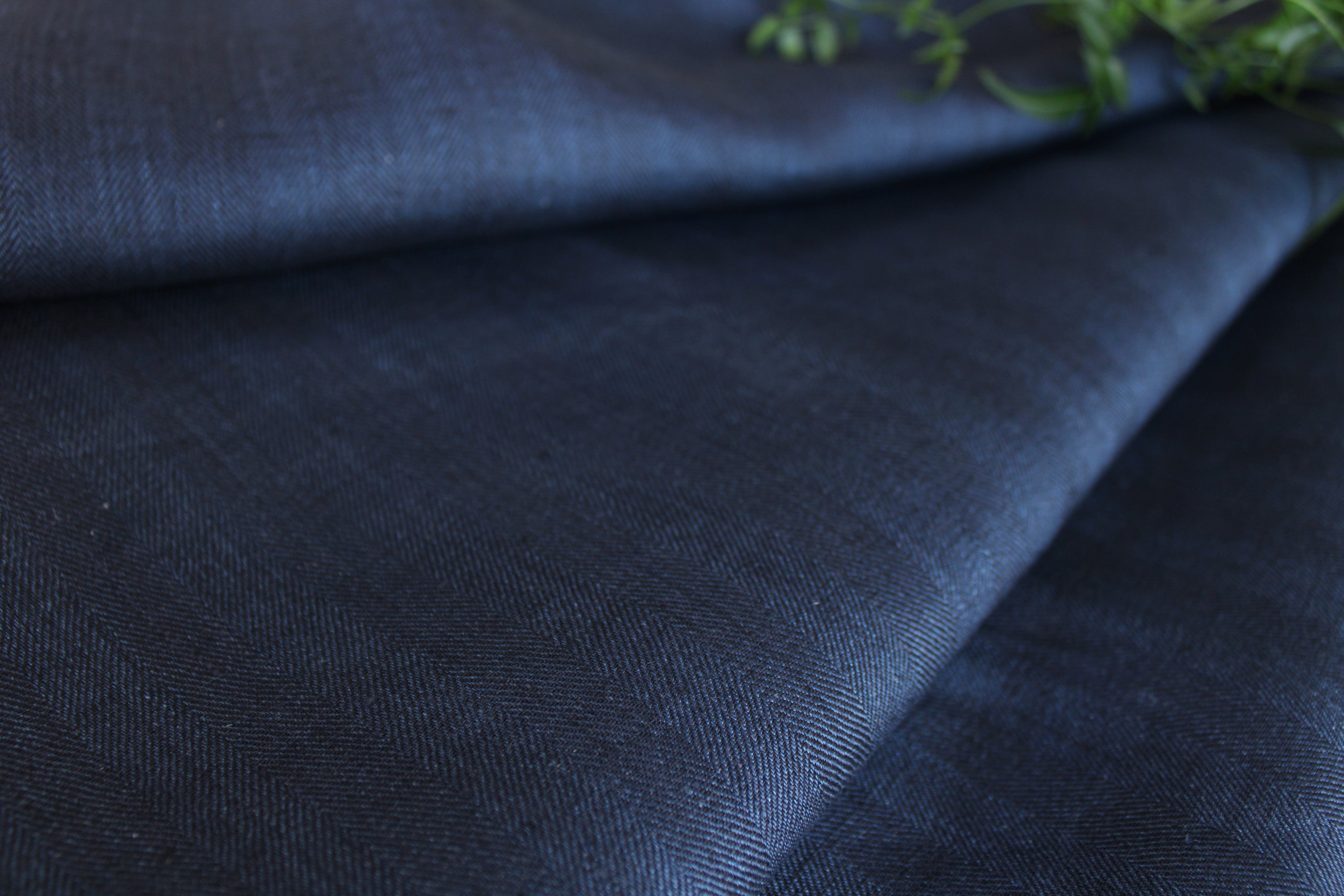 Blue Herringbone Linen Fabric by the yard / 100% linen fabric / Medium weight