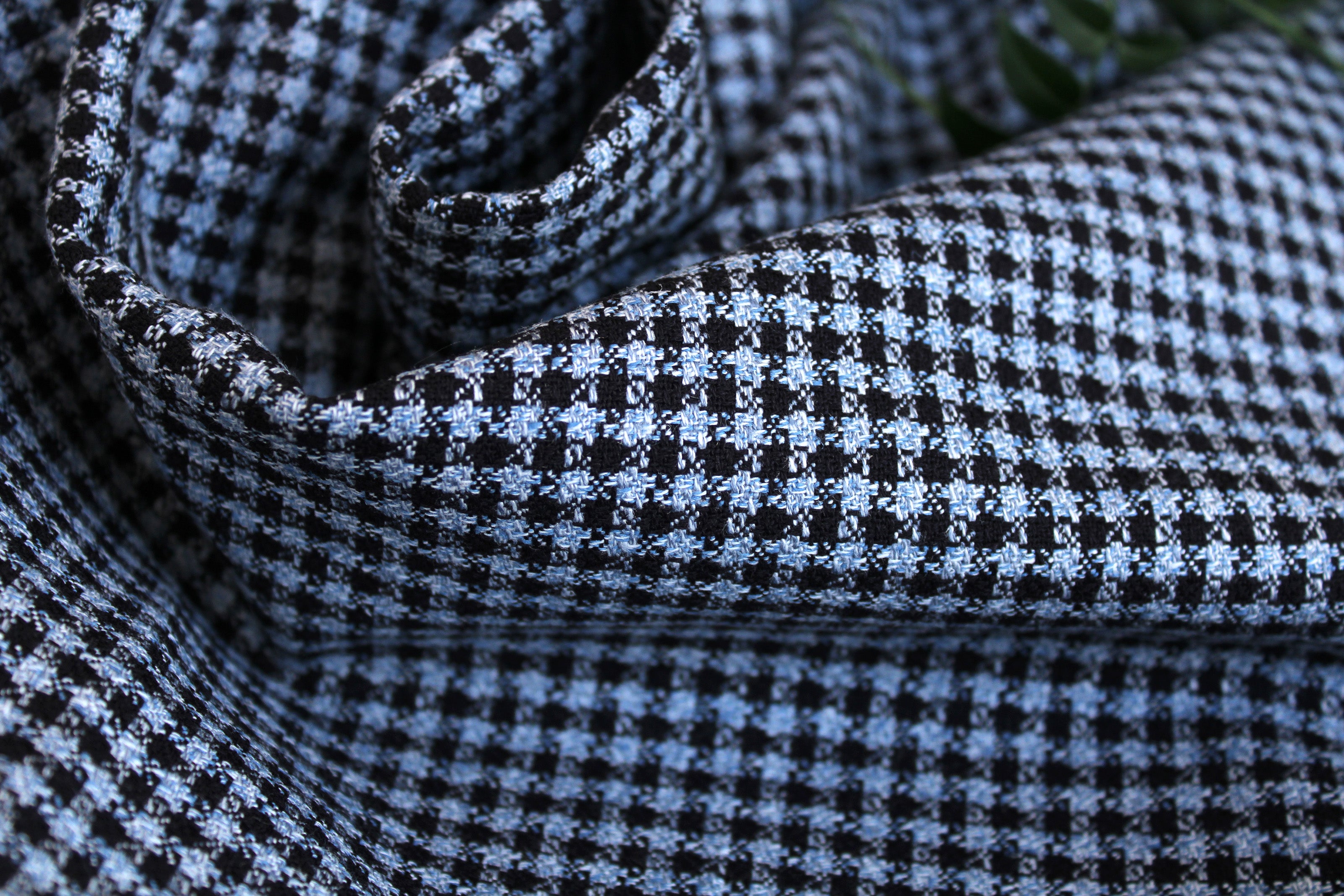 Blue Houndstooth Linen Fabric by the yard / Linen cotton blend Medium weight