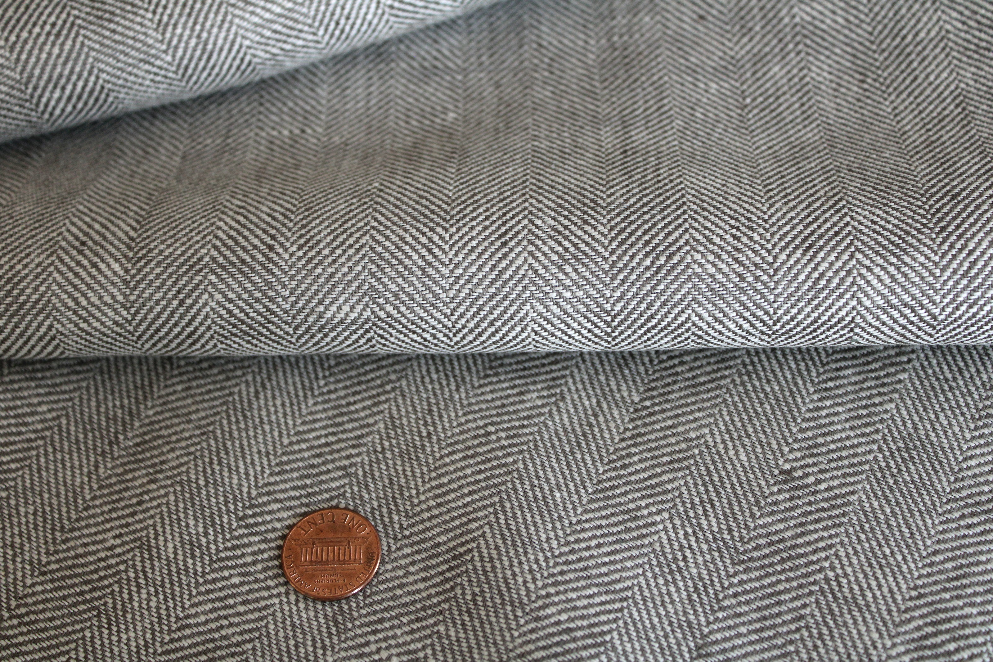100% Linen Fabric by the Yard / Gray Herringbone Linen Fabric / Buy Linen Online