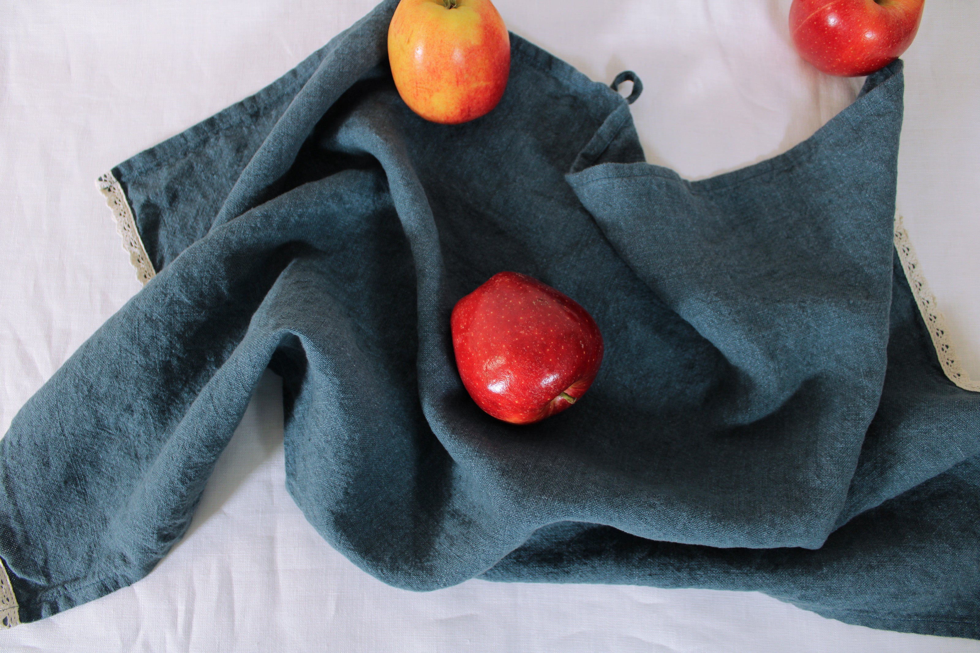 Blue Heavy Weight Linen Kitchen Towel - Prewashed - Hand towels for bathroom - Handmade in the USA