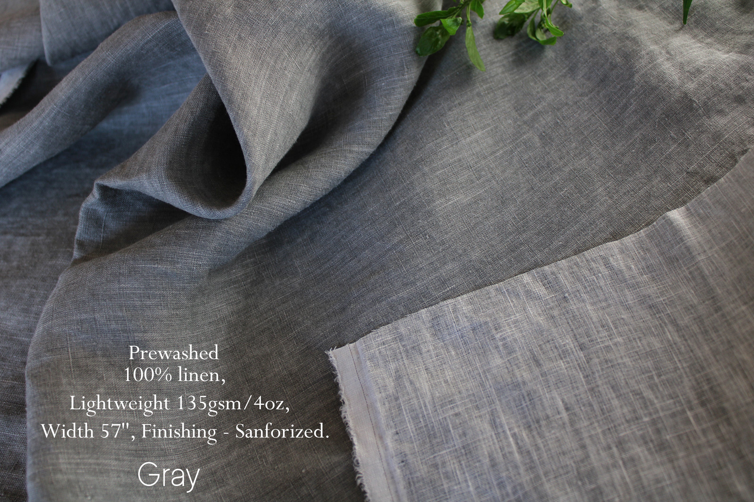 100% Linen Fabric by the Yard / Gray Black Linen Fabric / Buy Linen Online