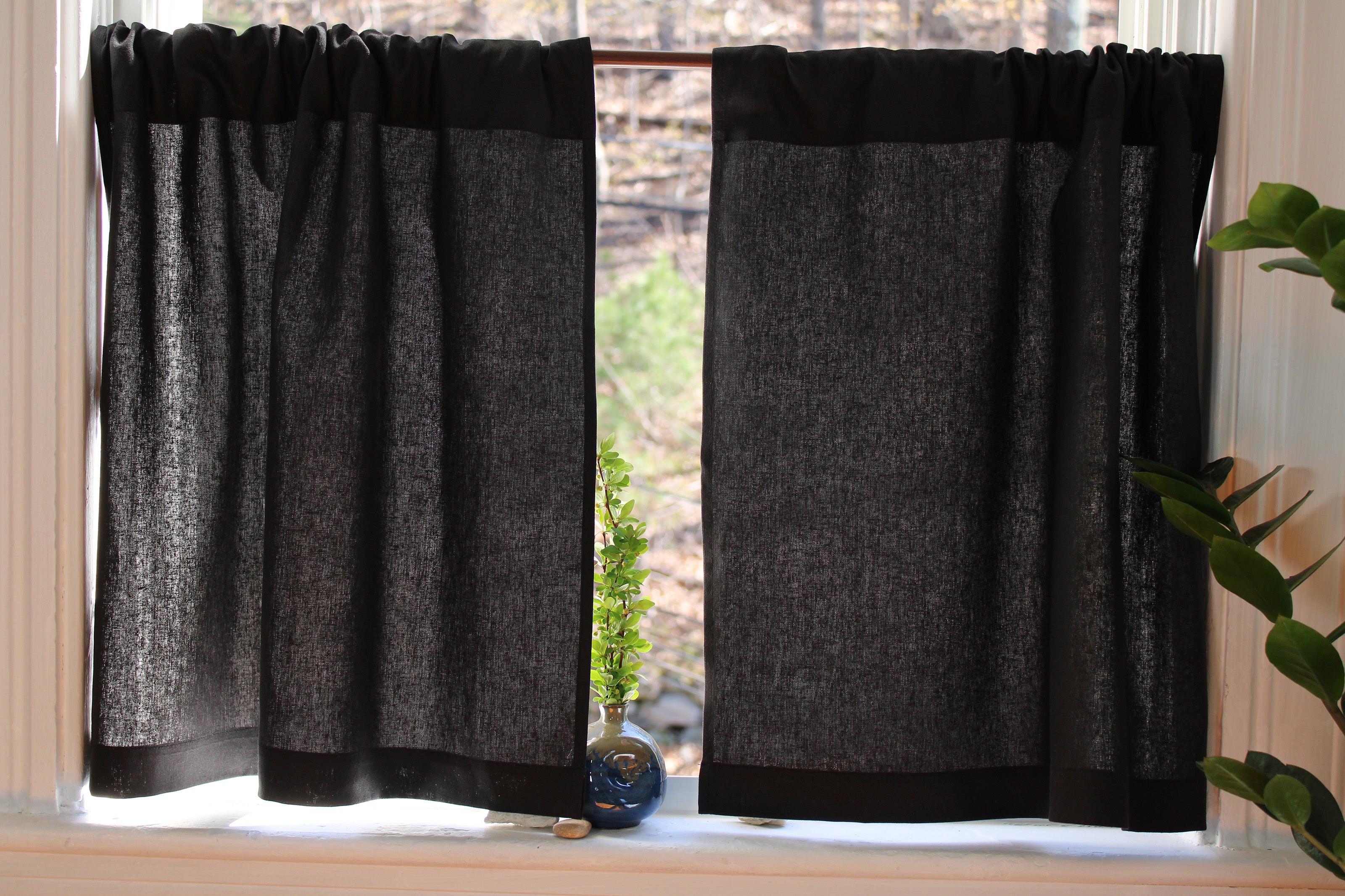 Linen Cafe Curtains / Black Linen Curtains made in USA / Custom curtains