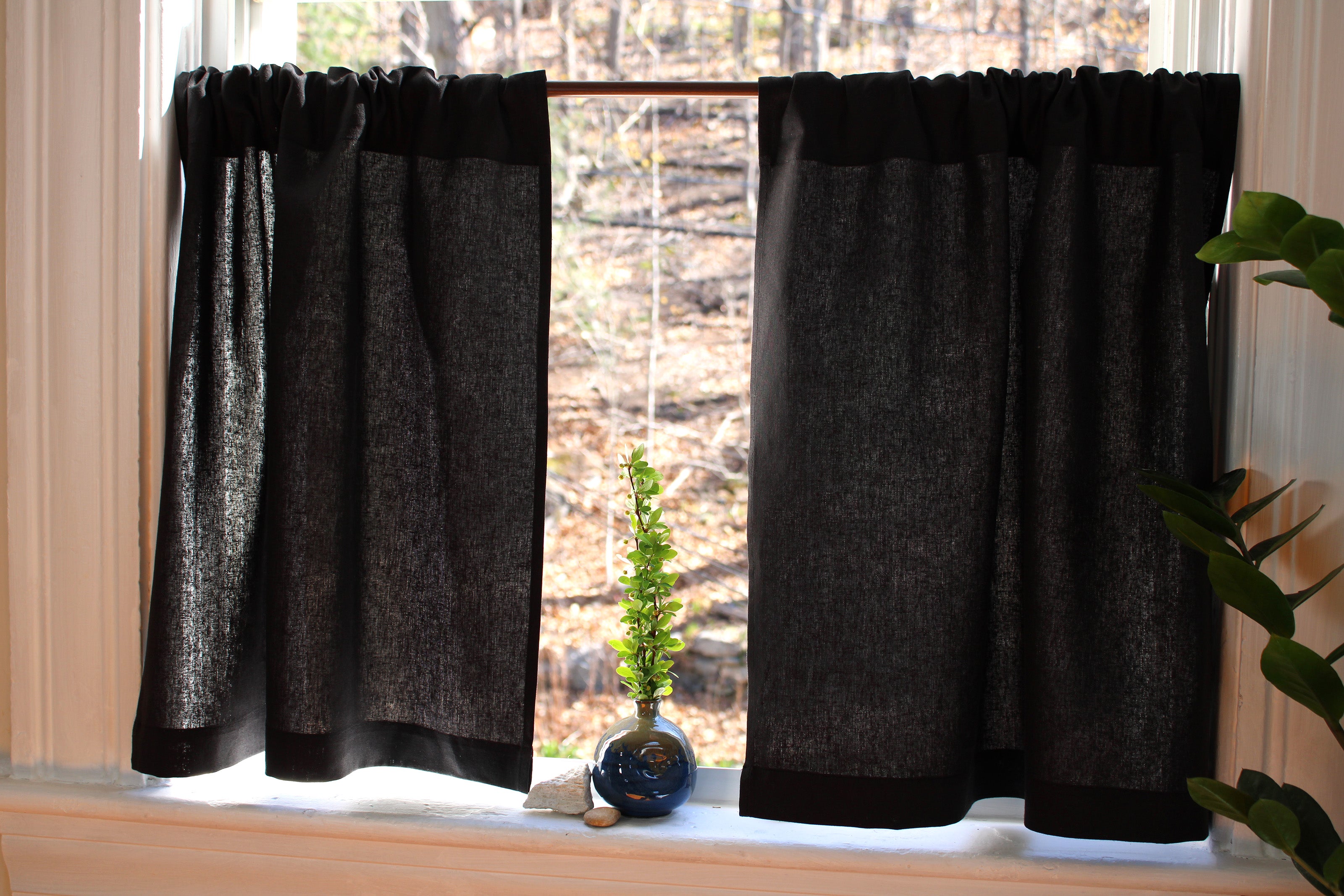 Linen Cafe Curtains / Black Linen Curtains made in USA / Custom curtains