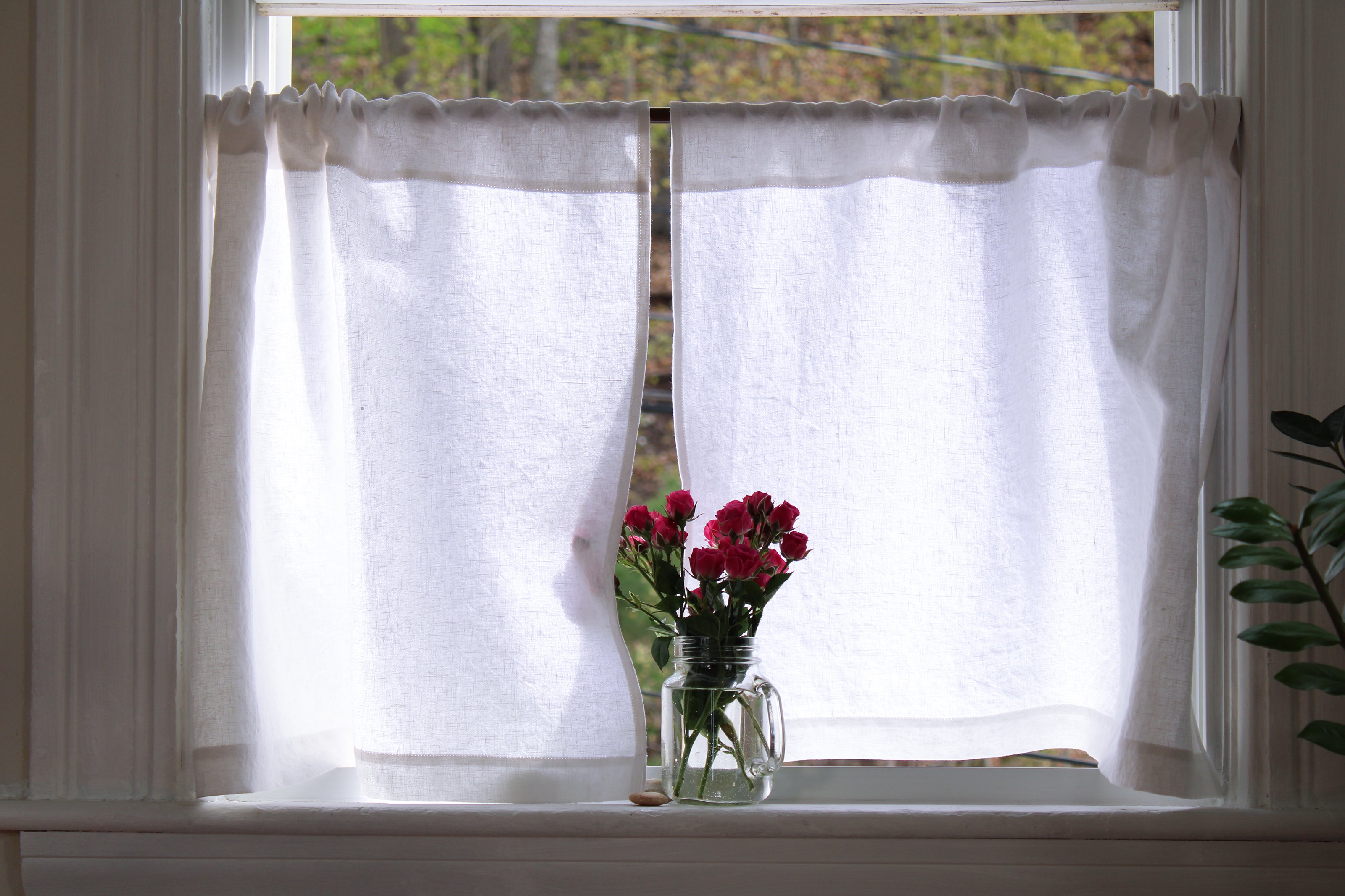 White Linen Curtains made in the US / Linen Cafe Curtains / Custom Curtains