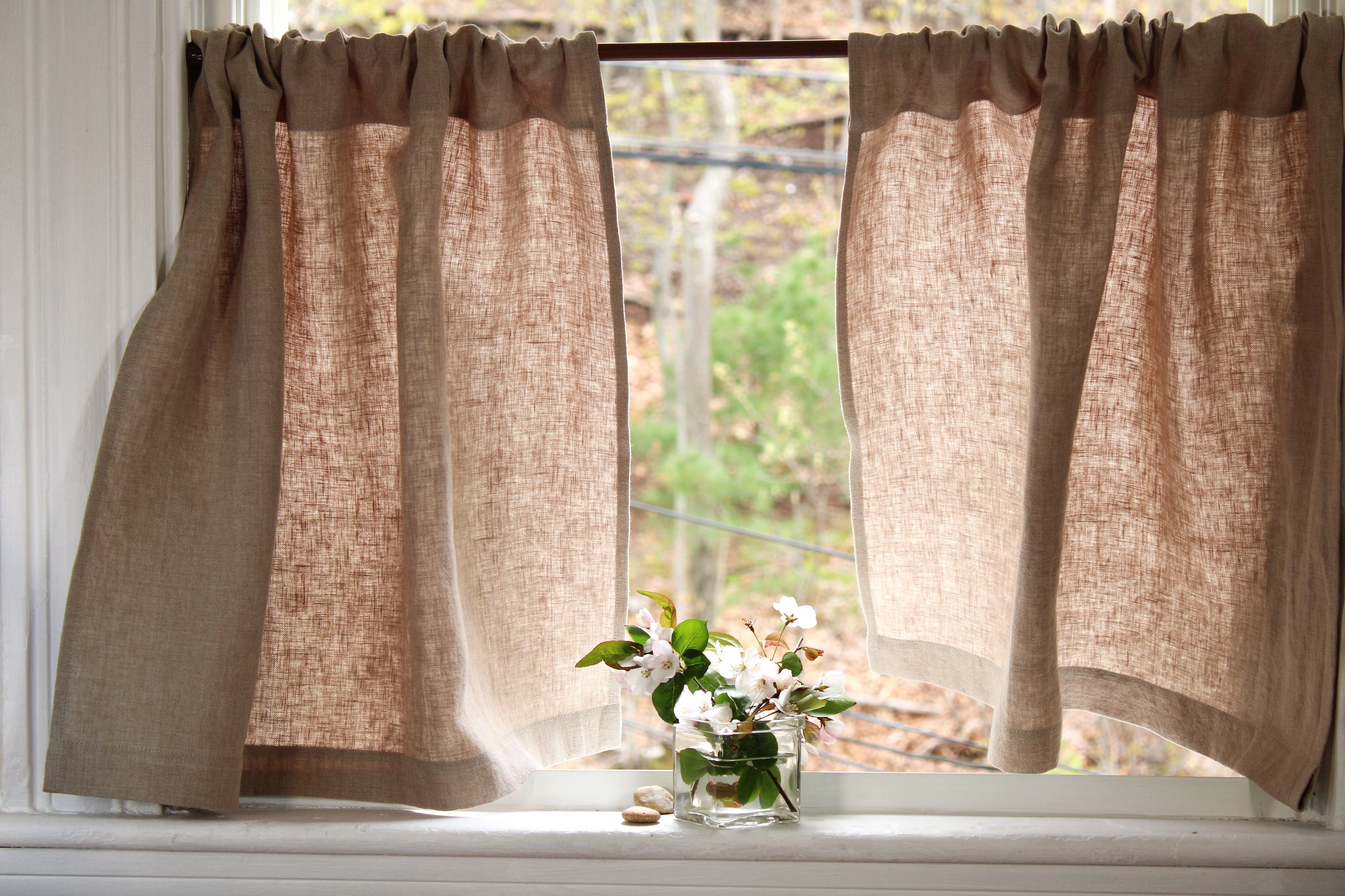 Natural Linen Cafe Curtains made in the US / Custom Linen Curtains