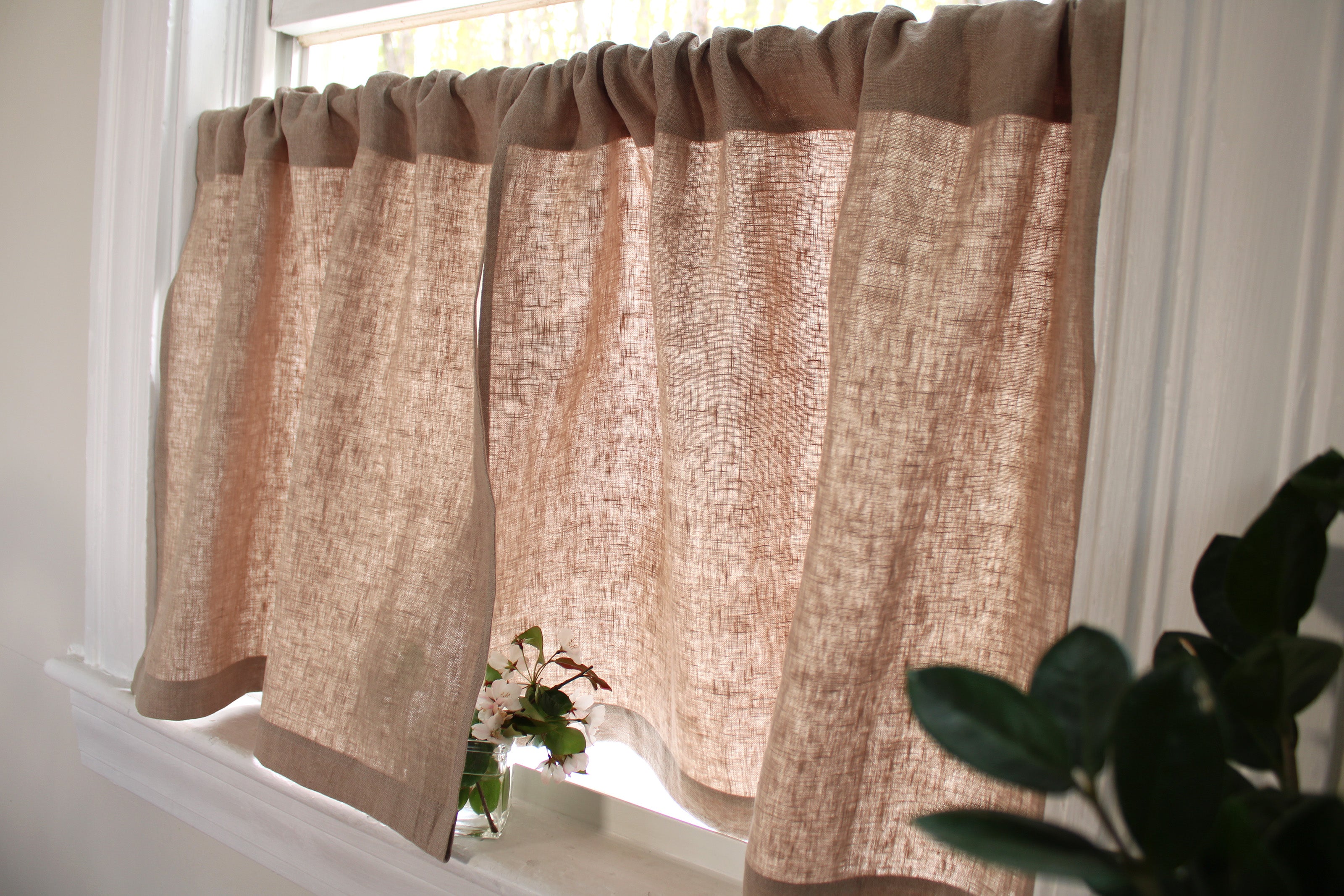 Natural Linen Cafe Curtains made in the US / Custom Linen Curtains