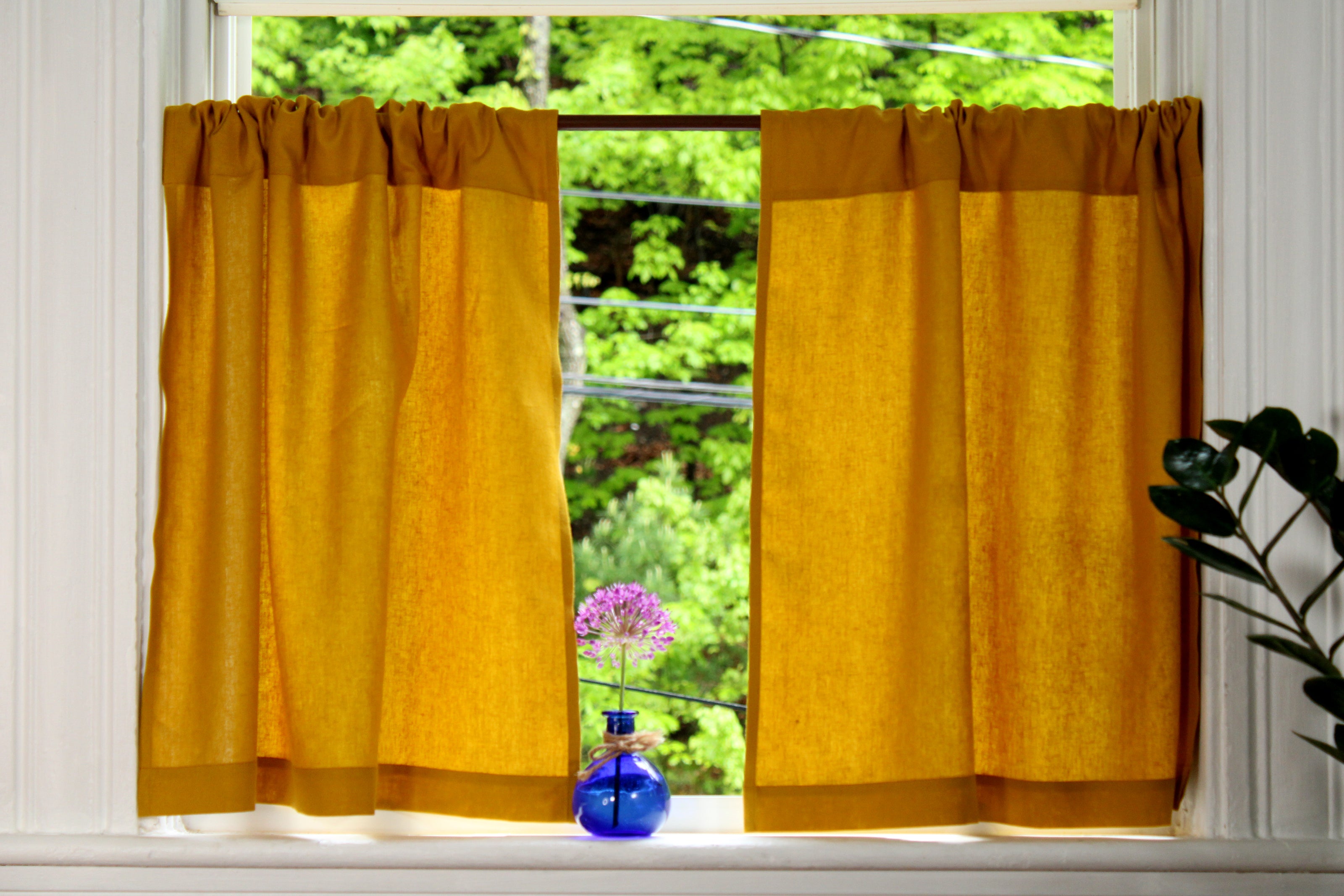 100% Linen Curtains made in the US /Short Linen Curtains / Yellow Kitchen Curtains / Custom Curtains