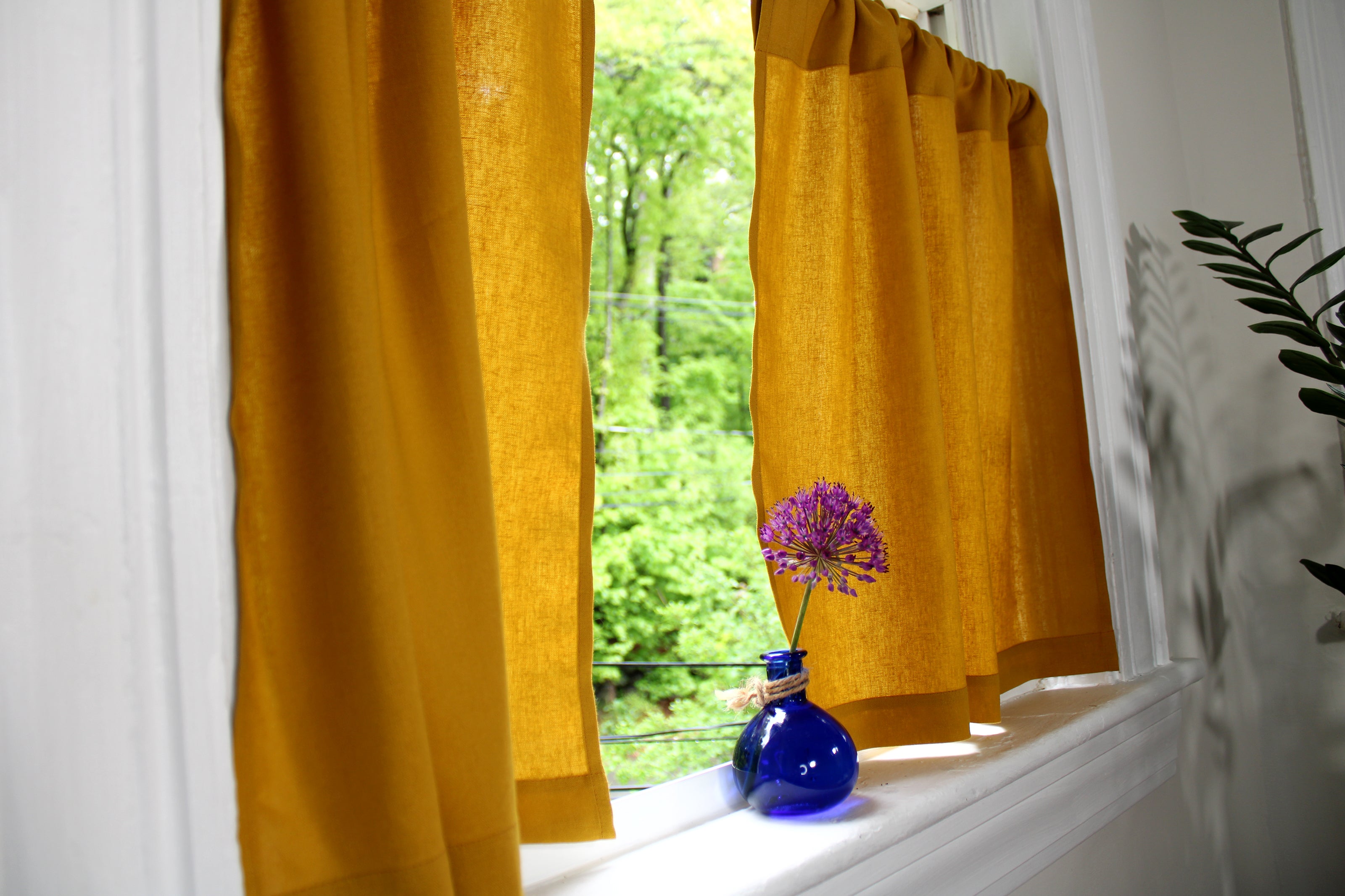 100% Linen Curtains made in the US /Short Linen Curtains / Yellow Kitchen Curtains / Custom Curtains