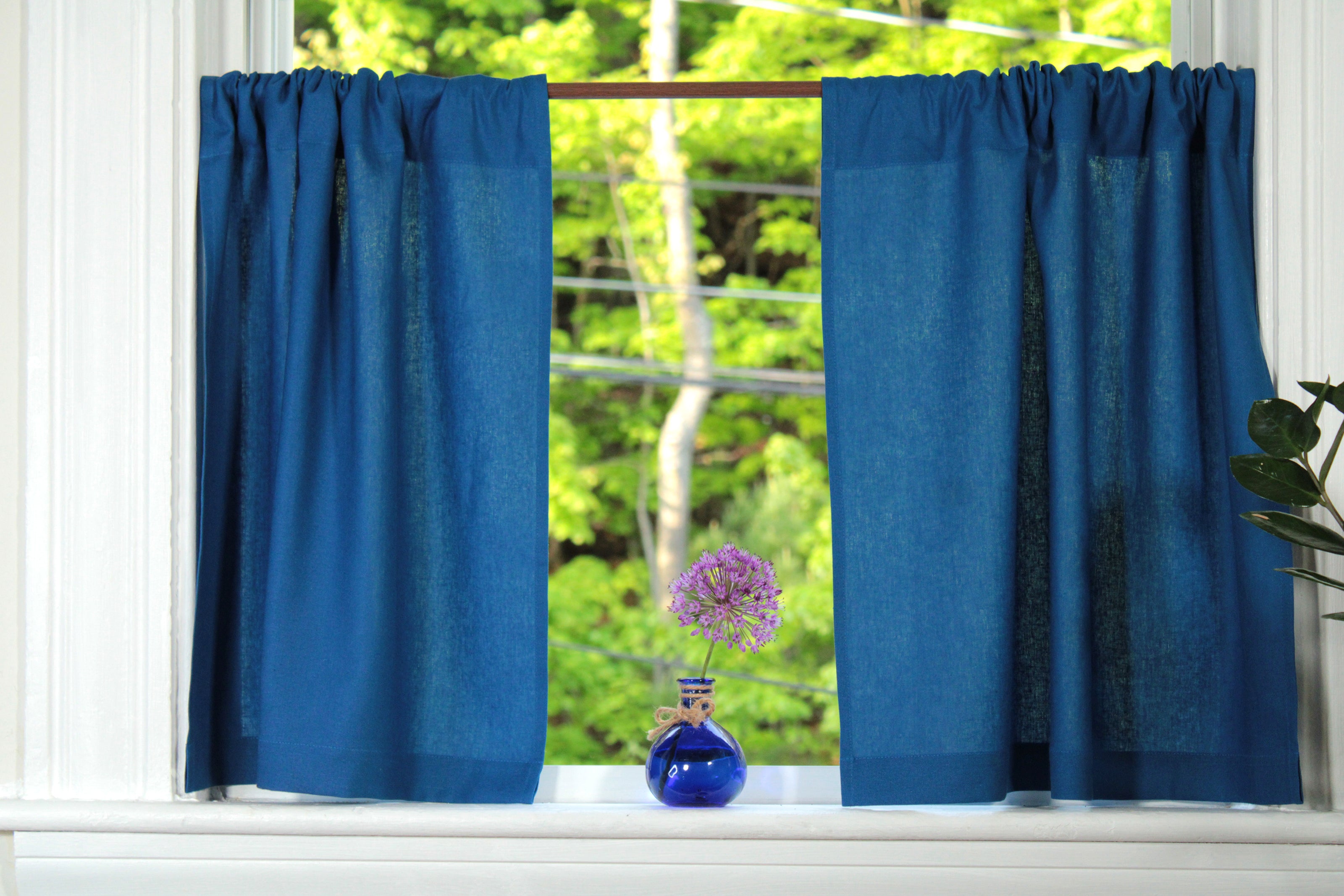 100% Linen Cafe Curtains made in USA / Blue Linen Curtains / Custom Curtains USA