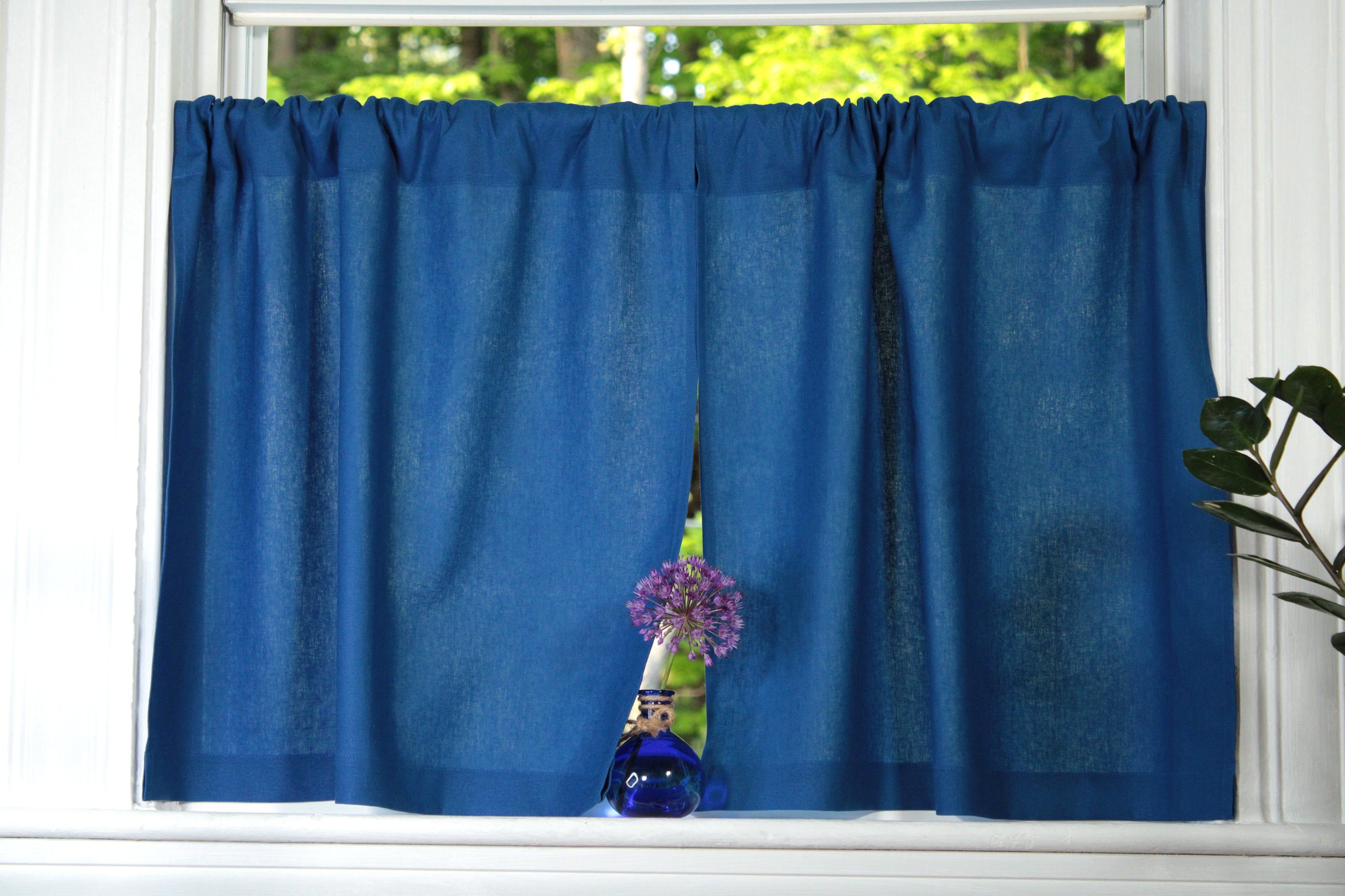 100% Linen Cafe Curtains made in USA / Blue Linen Curtains / Custom Curtains USA