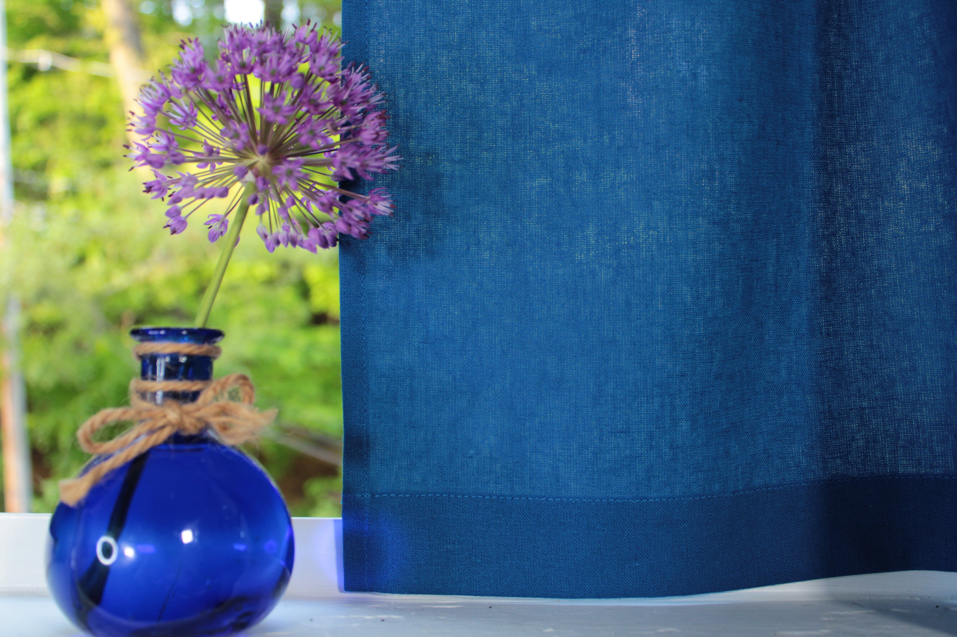 100% Linen Cafe Curtains made in USA / Blue Linen Curtains / Custom Curtains USA