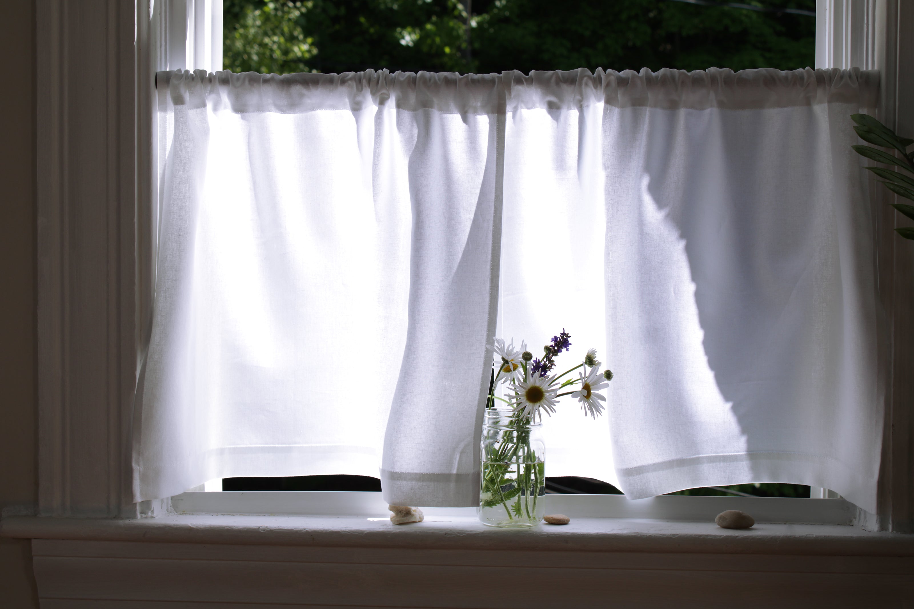 White Linen Curtains Semi-sheer / 100% Linen Curtains made in the US / Kitchen Linen Curtains / Custom Curtains