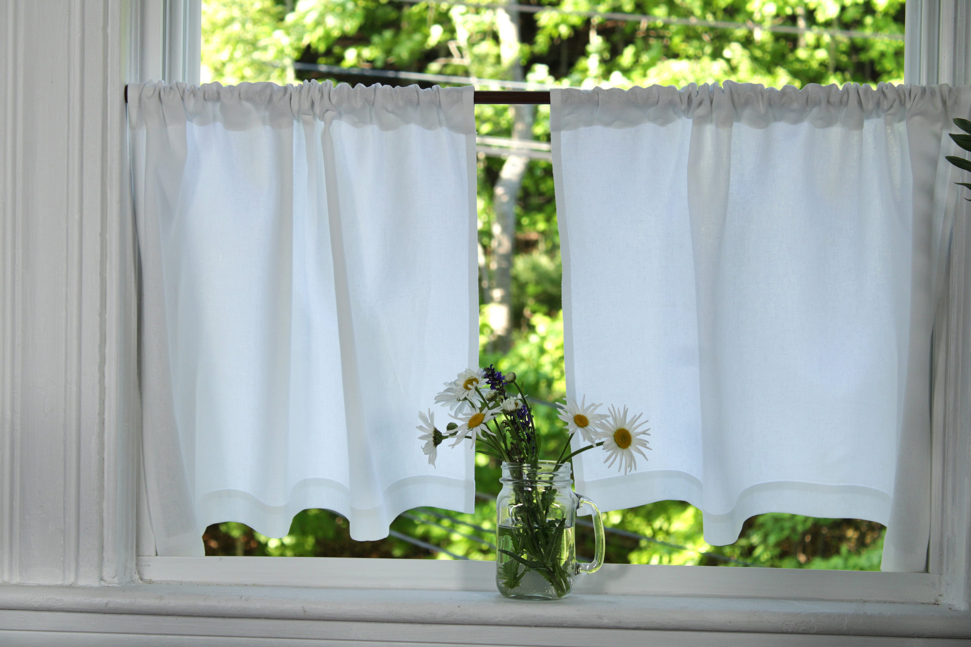 White Linen Curtains Semi-sheer / 100% Linen Curtains made in the US / Kitchen Linen Curtains / Custom Curtains