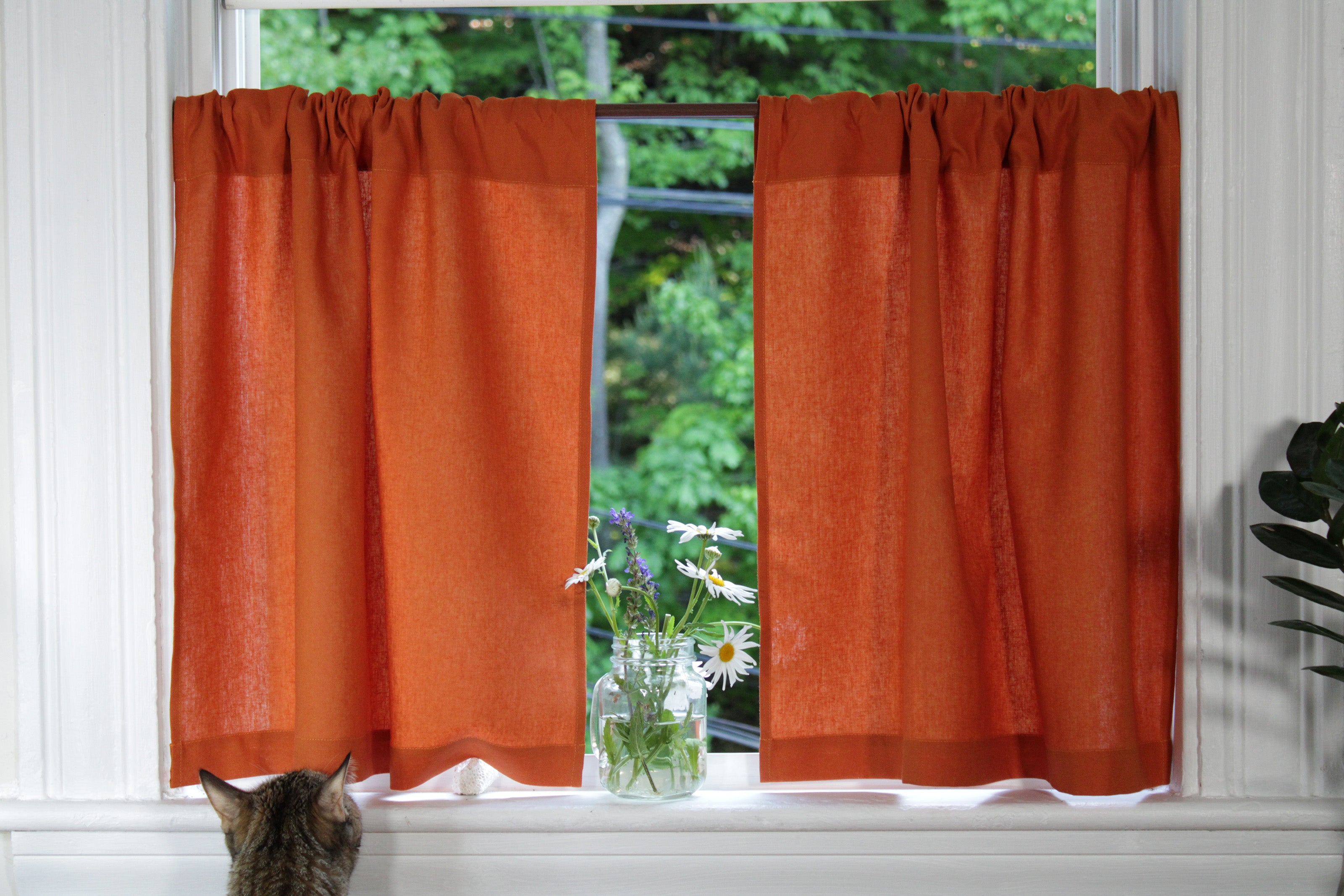 Pure Linen Cafe Curtains Medium weight / Rust Linen Curtains / Custom Curtains Online