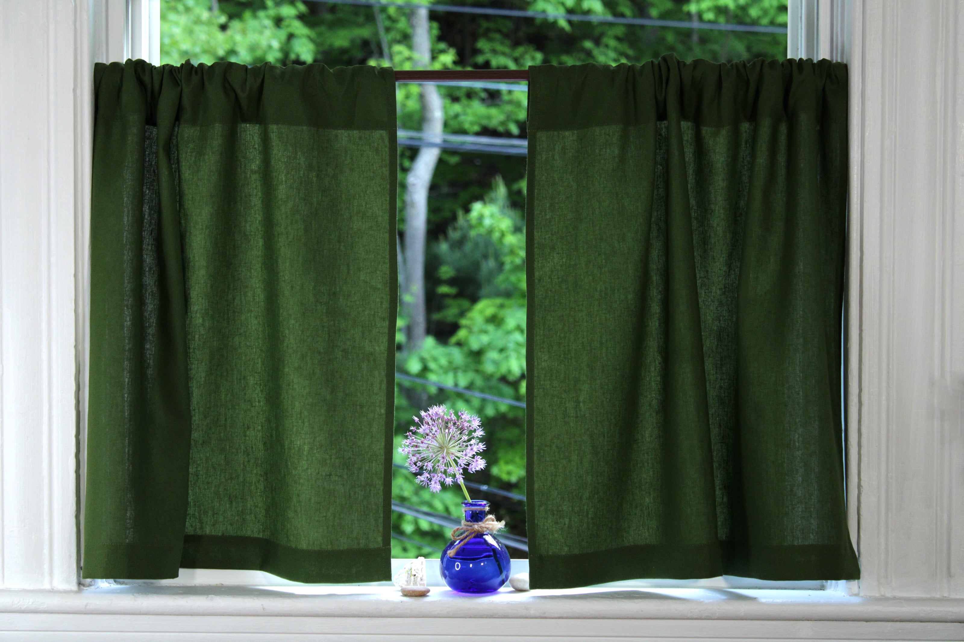 100% Linen Curtains made in the US /Short Linen Curtains / Green Curtains Linen / Custom Curtains