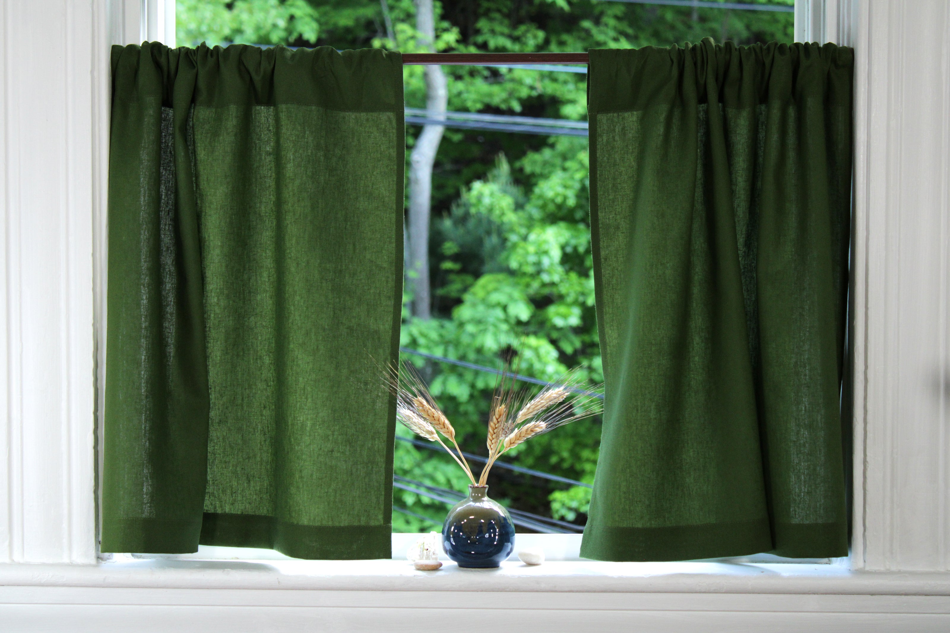 100% Linen Curtains made in the US /Short Linen Curtains / Green Curtains Linen / Custom Curtains