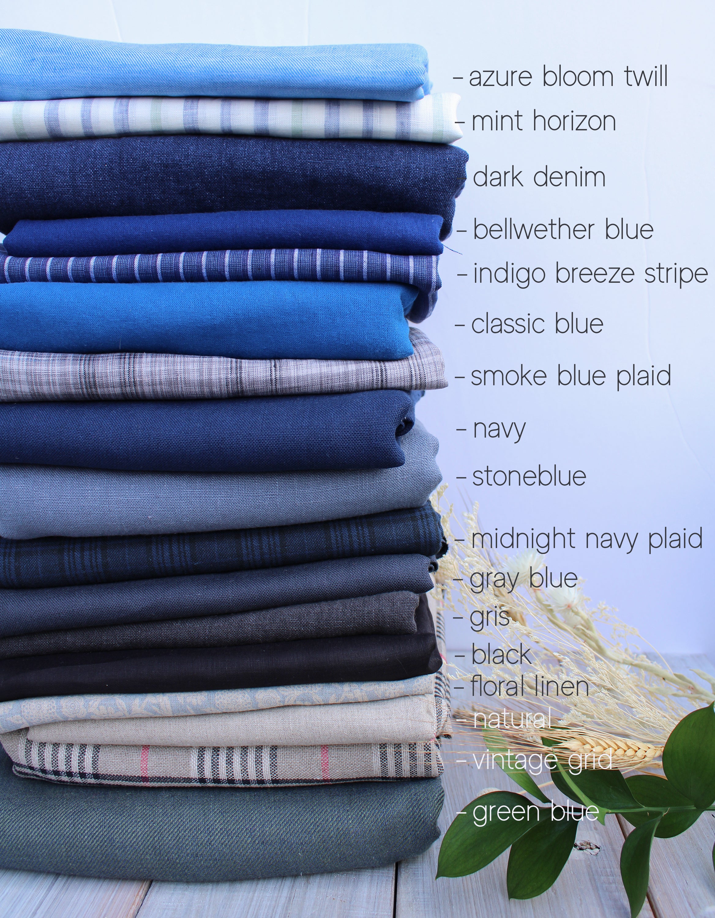 Blue Gray Linen Fabric by the yard / 100% linen fabric, Linen cotton blend / Medium Heavy weight