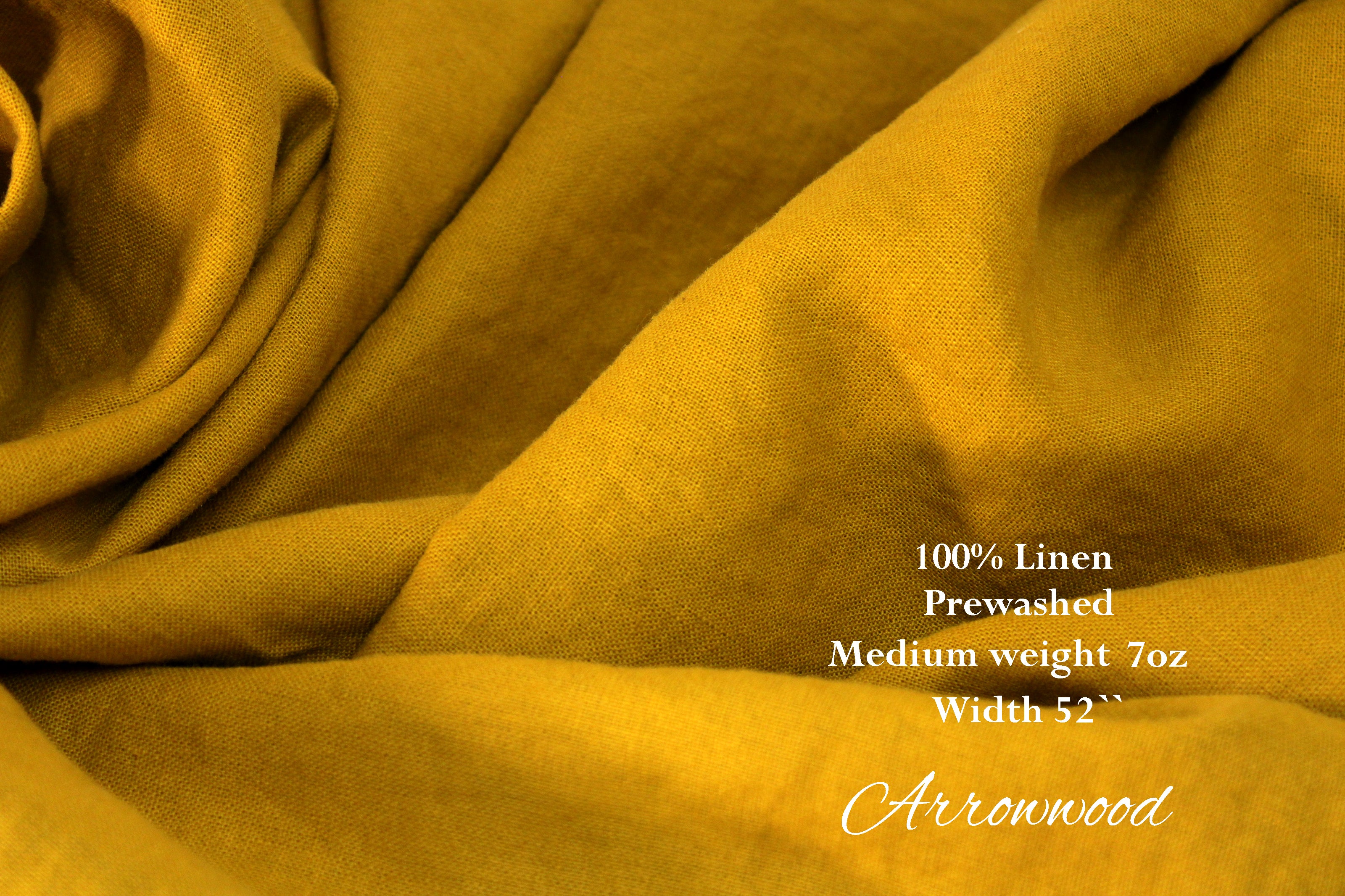 100% Washed Linen Fabric by the Yard / Arrowwood Yellow Linen Fabric / Buy Linen Online