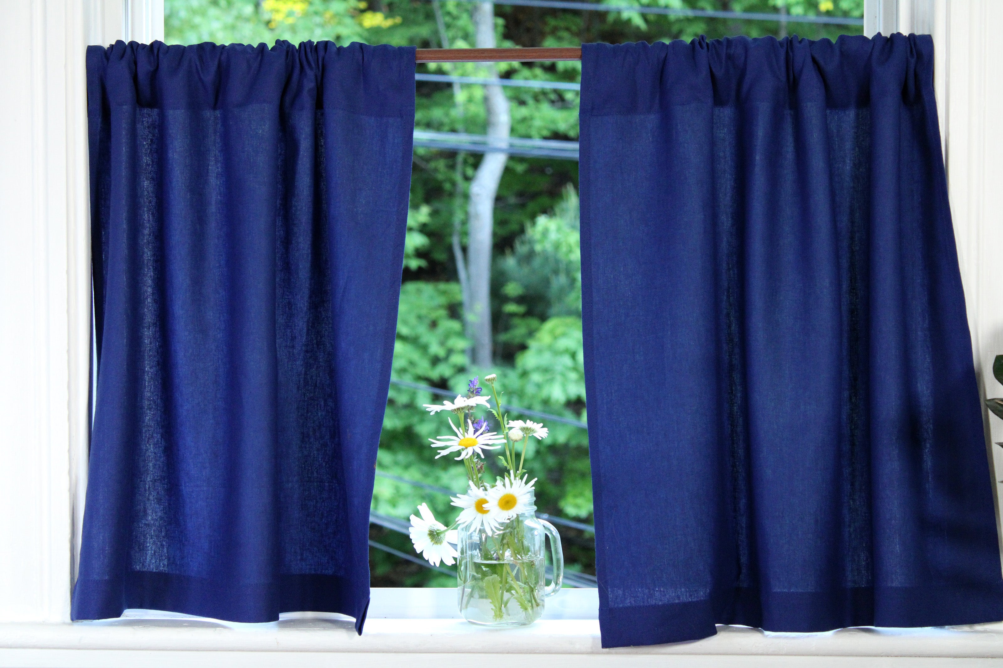 Dark Blue Linen Curtains / Pure Linen Kitchen Curtains / Custom Curtains Online