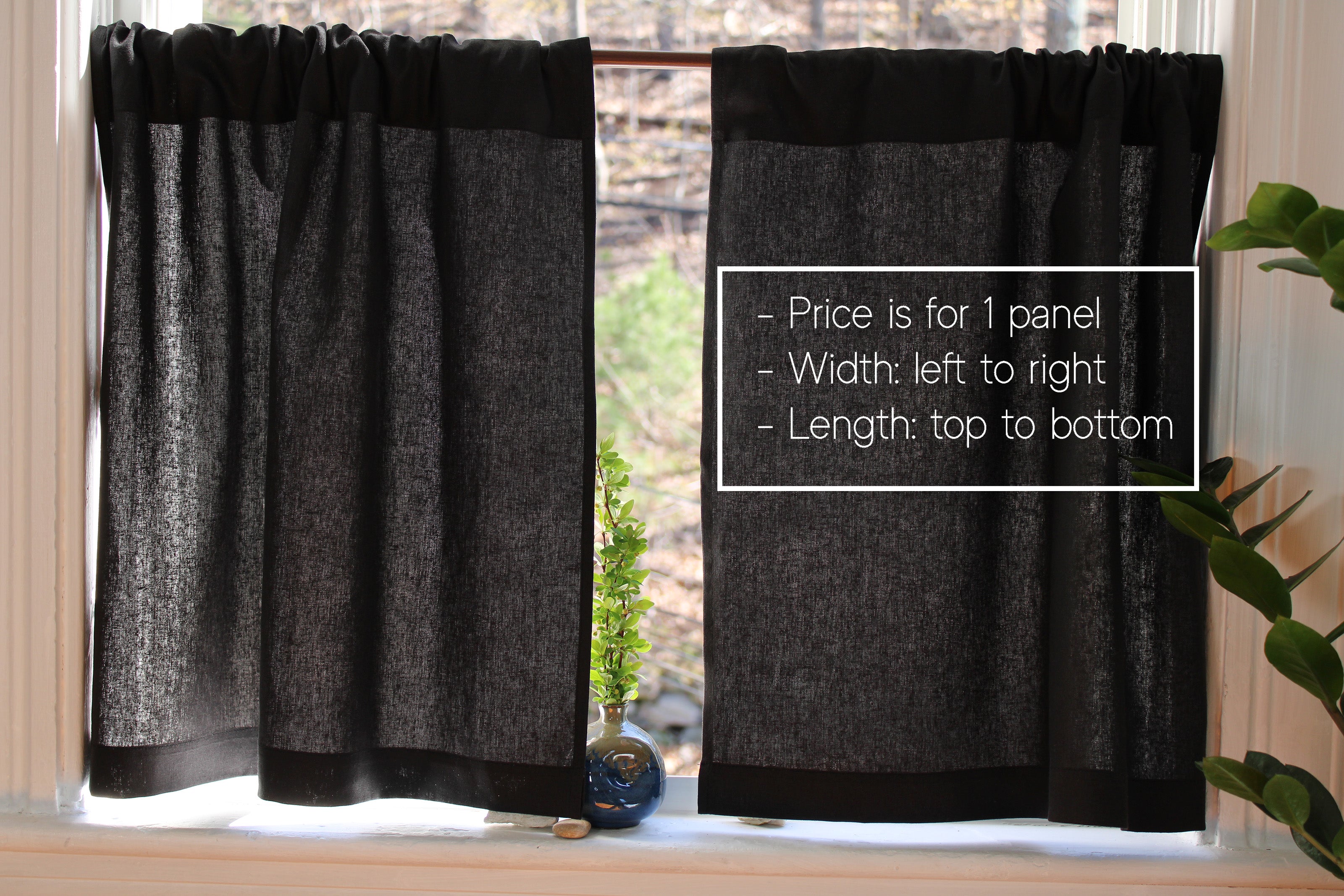 Linen Cafe Curtains / Black Linen Curtains made in USA / Custom curtains