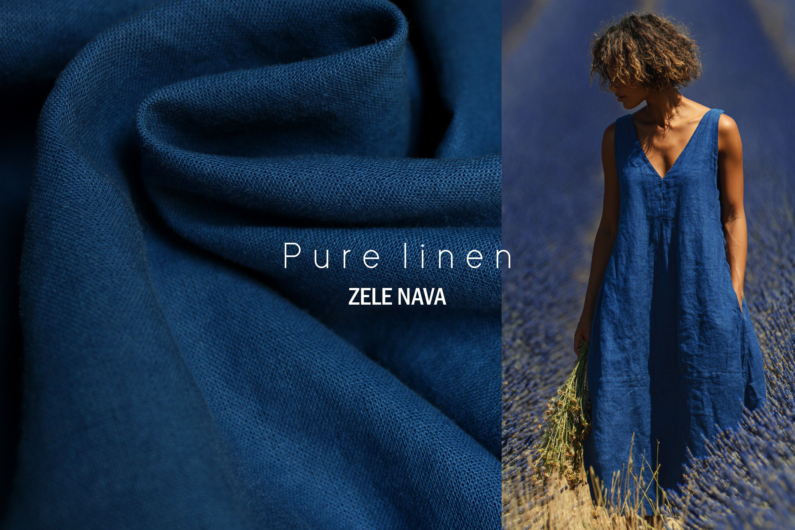 100% Washed Linen Fabric by the Yard / Classic Blue Linen Fabric / Buy Linen Online