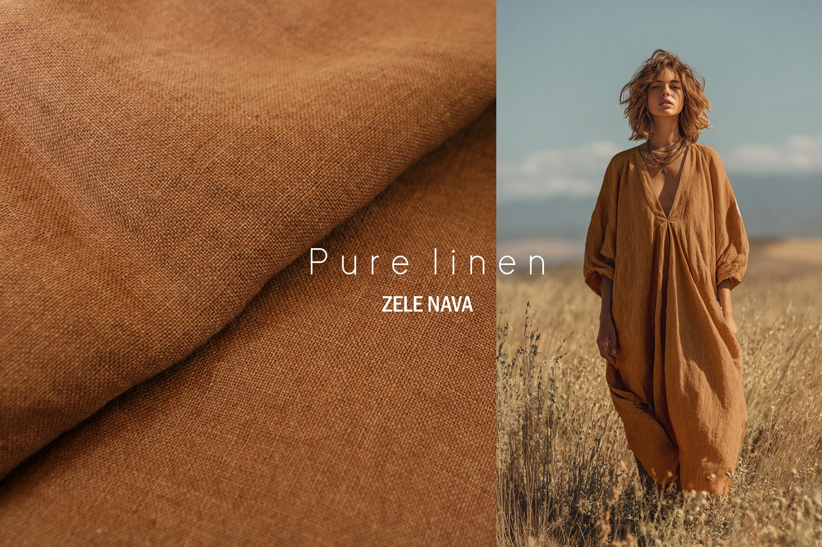 Washed Heavyweight Linen Fabric / Cognac Linen Fabric