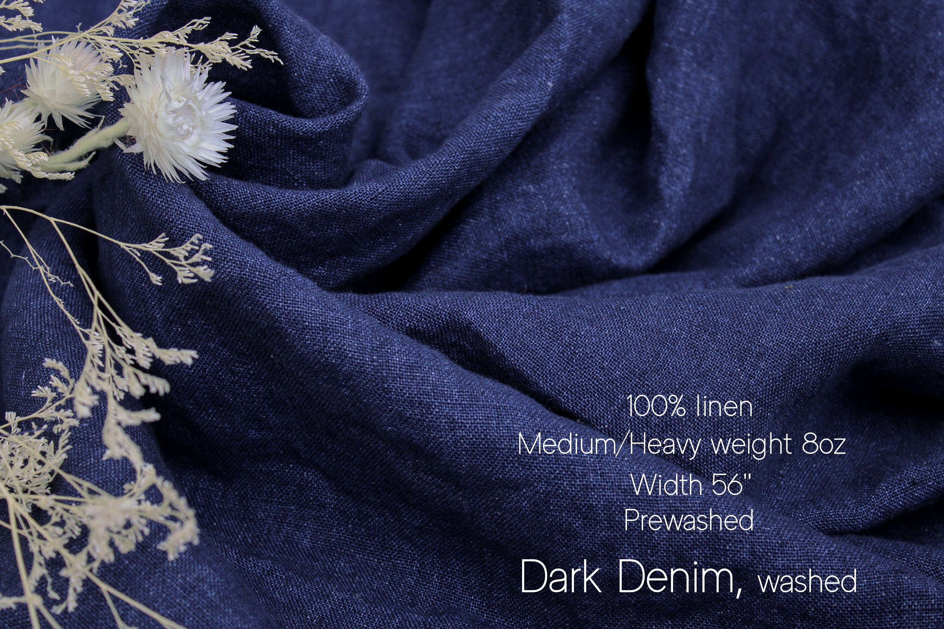 Blue Gray Linen Fabric by the yard / 100% linen fabric, Linen cotton blend / Medium Heavy weight