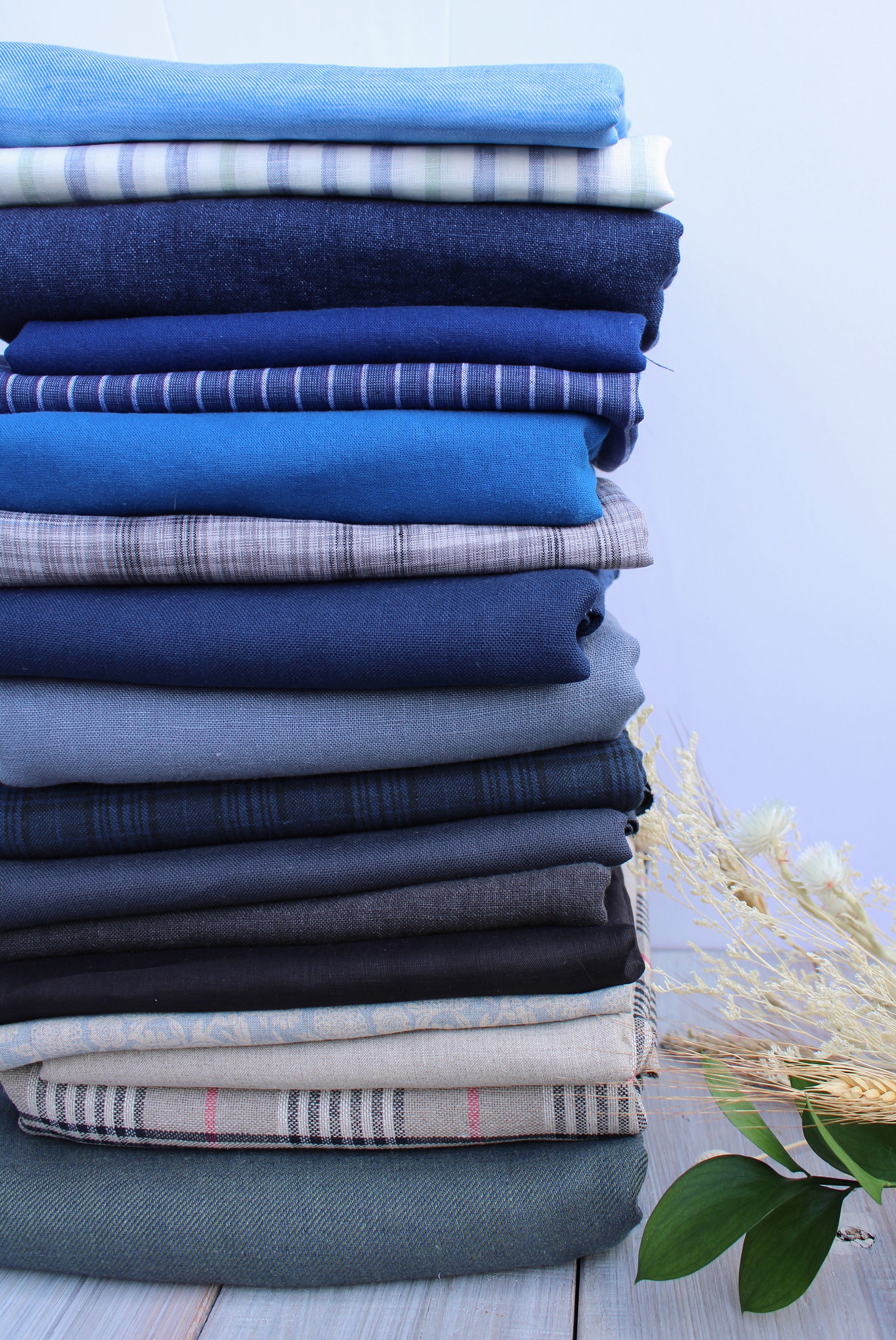 Blue Gray Linen Fabric by the yard / 100% linen fabric, Linen cotton blend / Medium Heavy weight