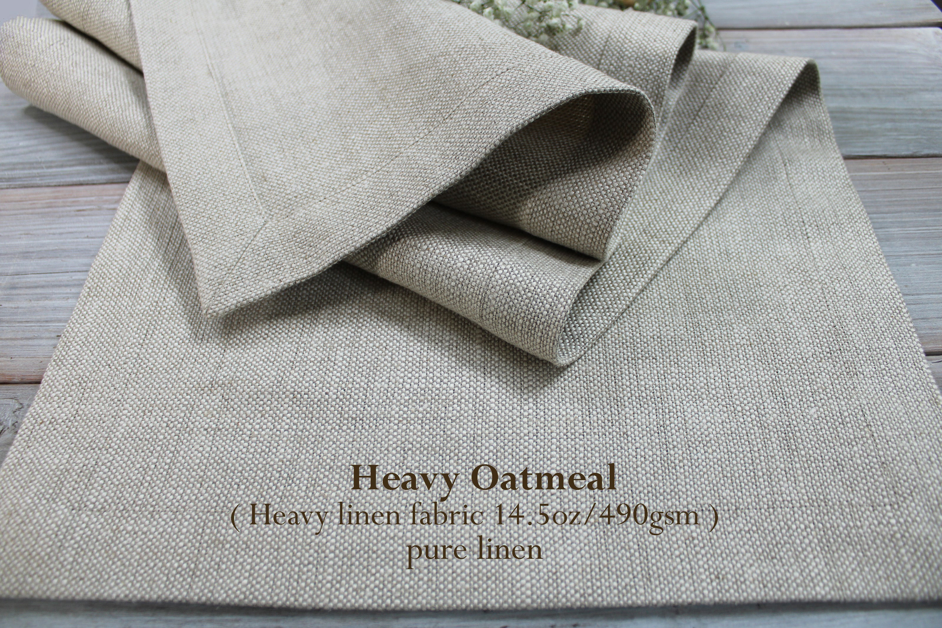 Heavy Oatmeal Linen Table Runner / Natural Thick Pure Linen Table Runner 14.5oz